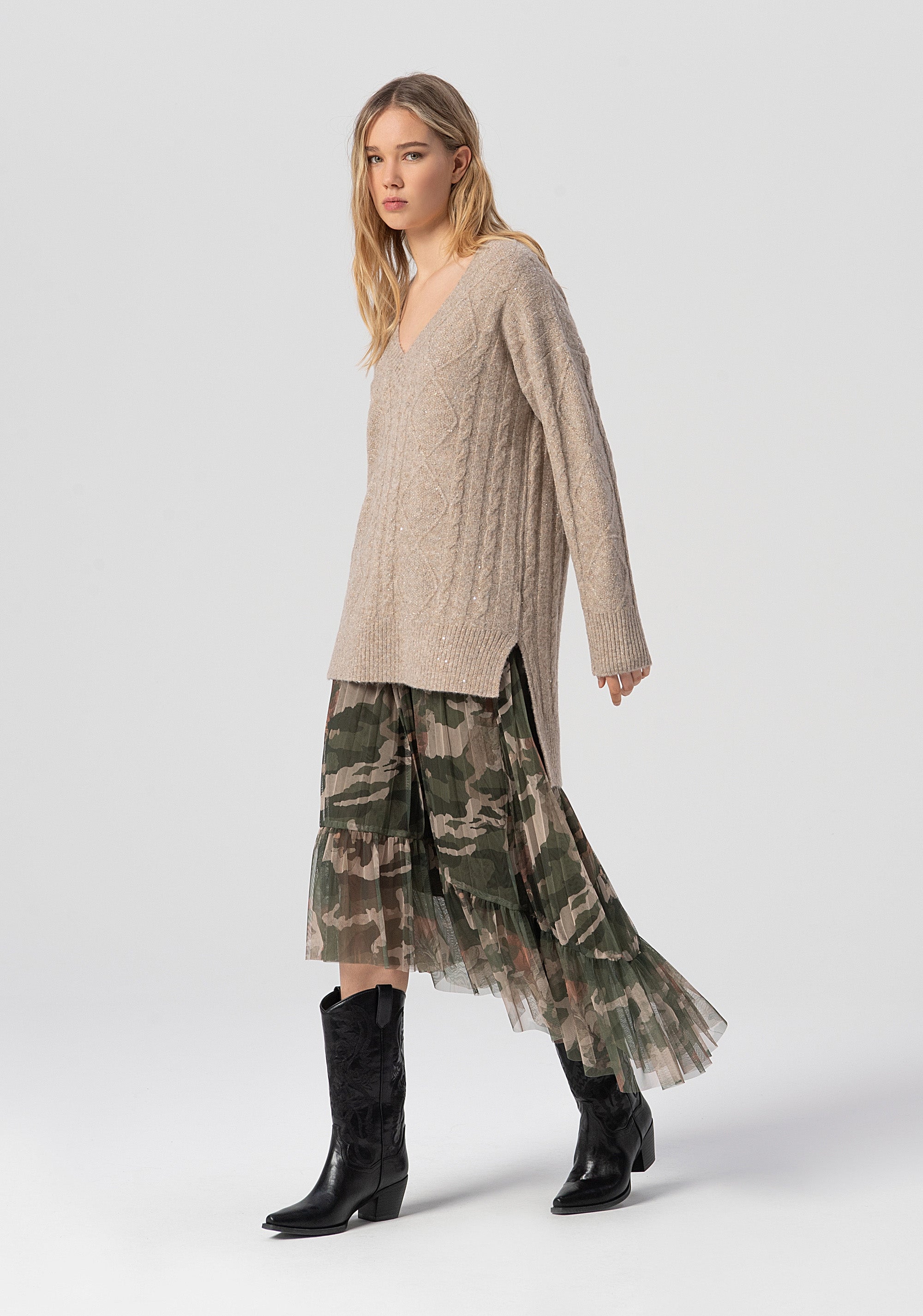 Long knitwear over fit with plaits Fracomina FJ25WT7023K474N6-257-4