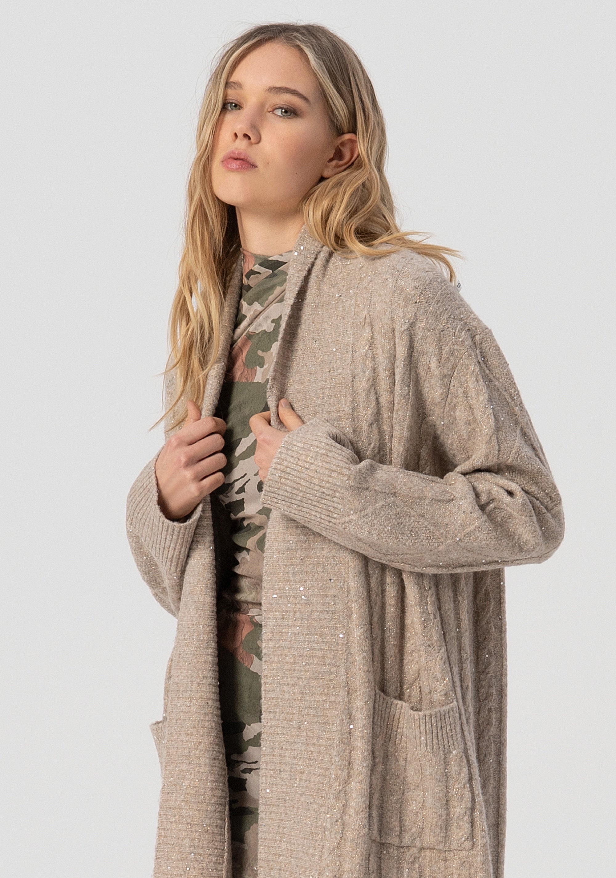 Long cardigan over fit with plaits Fracomina FJ25WT8003K474N6-257-2