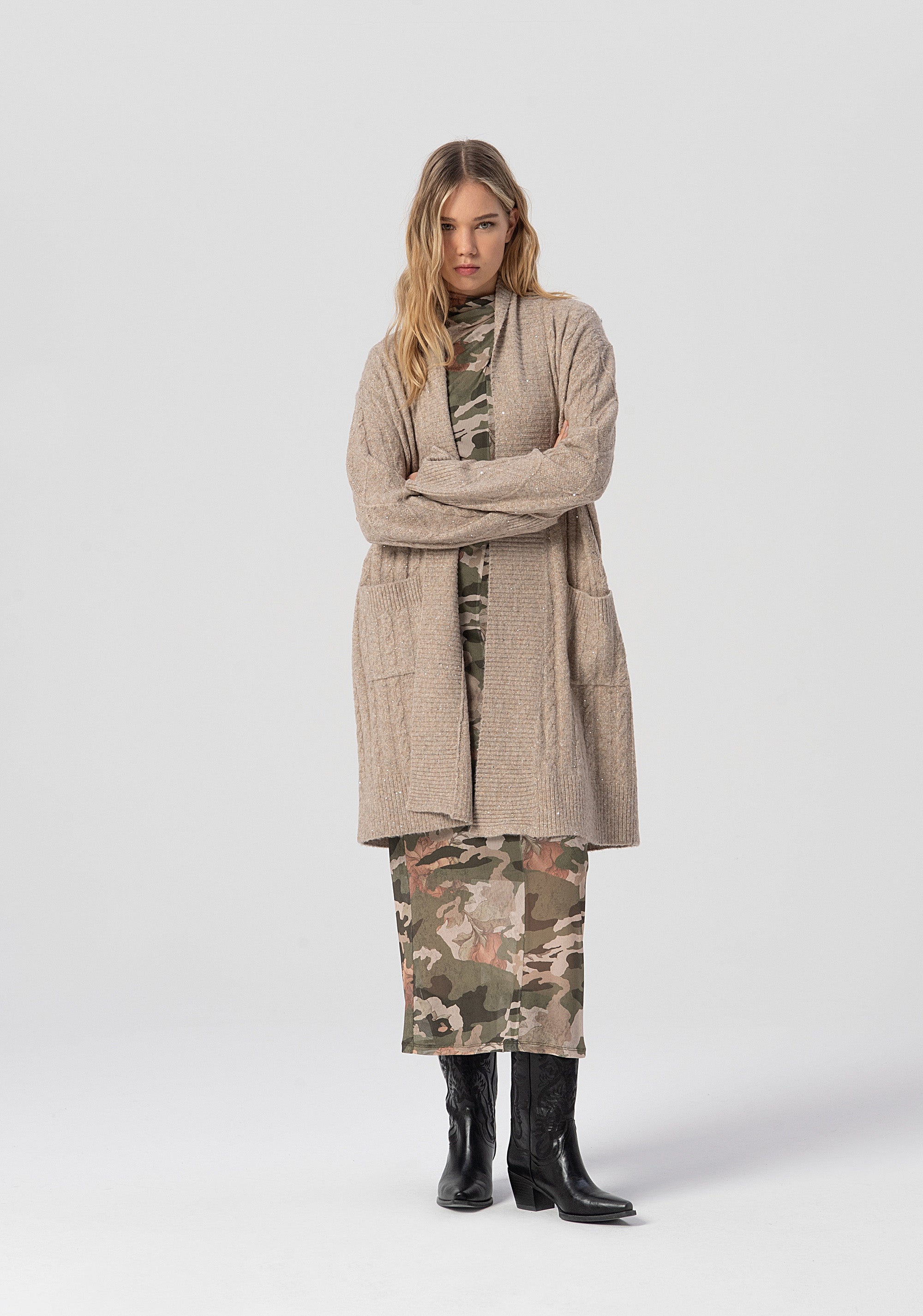 Long cardigan over fit with plaits Fracomina FJ25WT8003K474N6-257-4