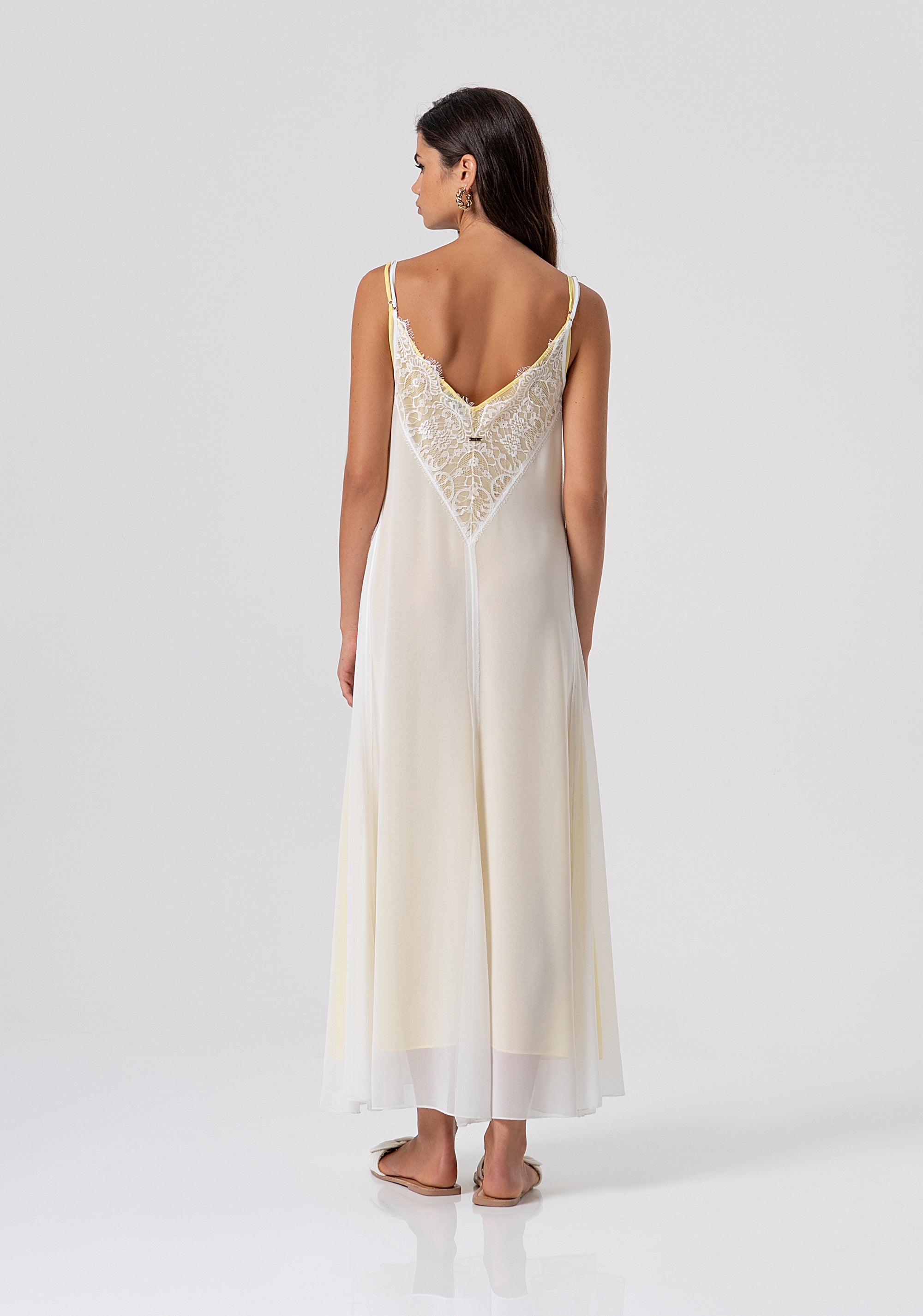 Long sleeveless dress lingerie style made in georgette Fracomina FJ26SD3007W412G1-M38-3