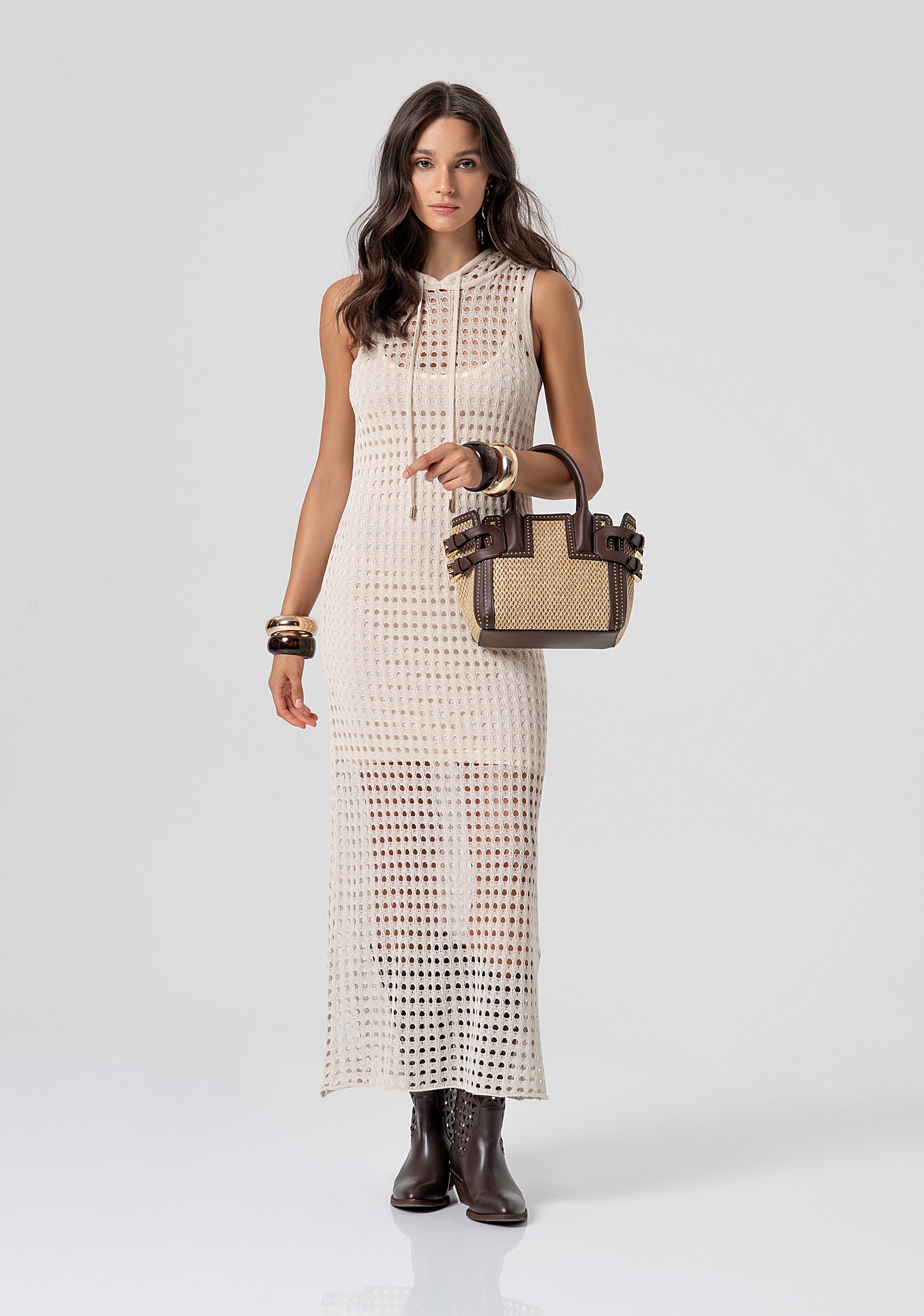Long knitted sleeveless dress with openwork Fracomina FJ26SD5003K421O7-251-4