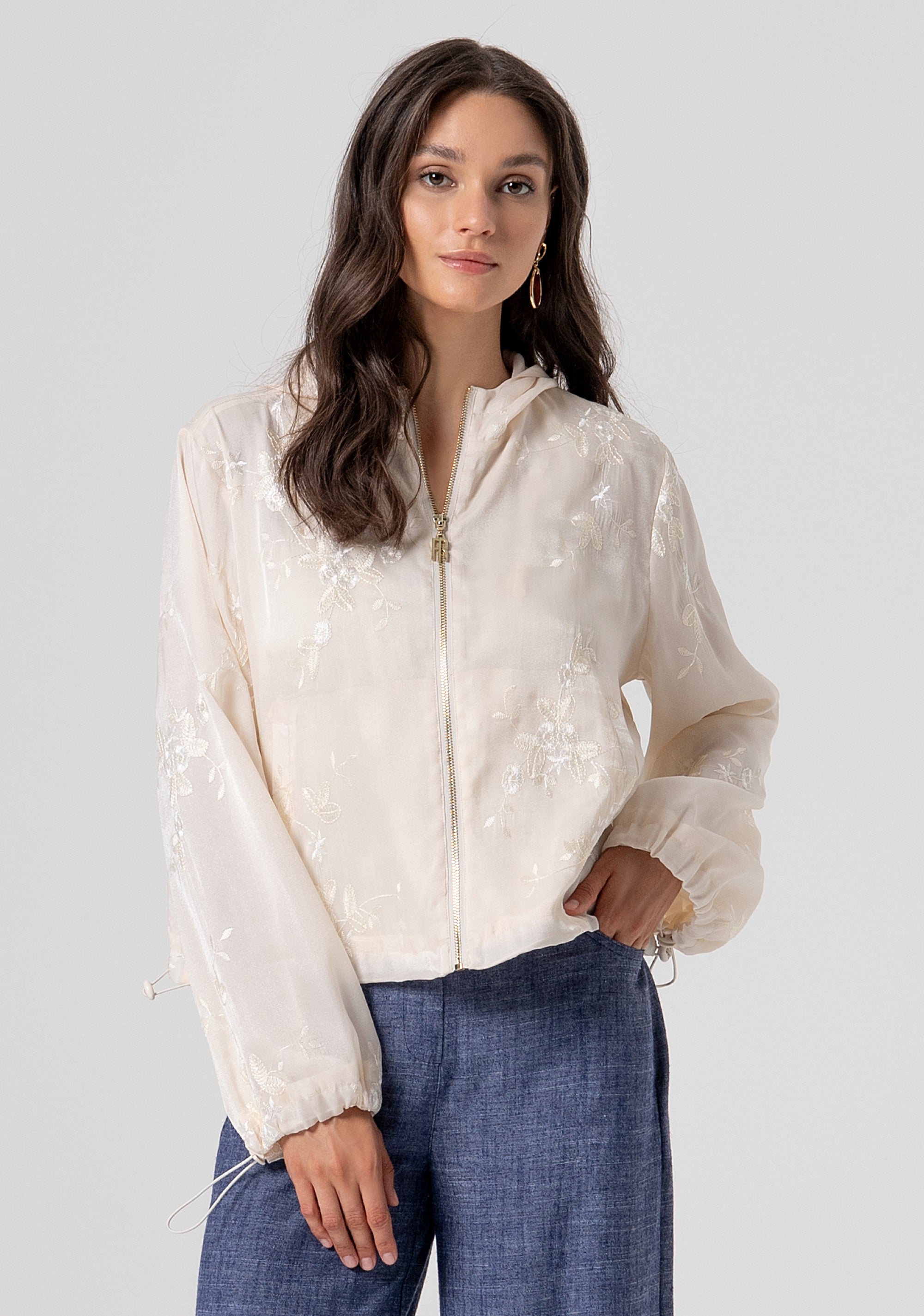 Bomber jacket regular fit with flowery embroideries Fracomina FJ26SJ1001W77501-472-1