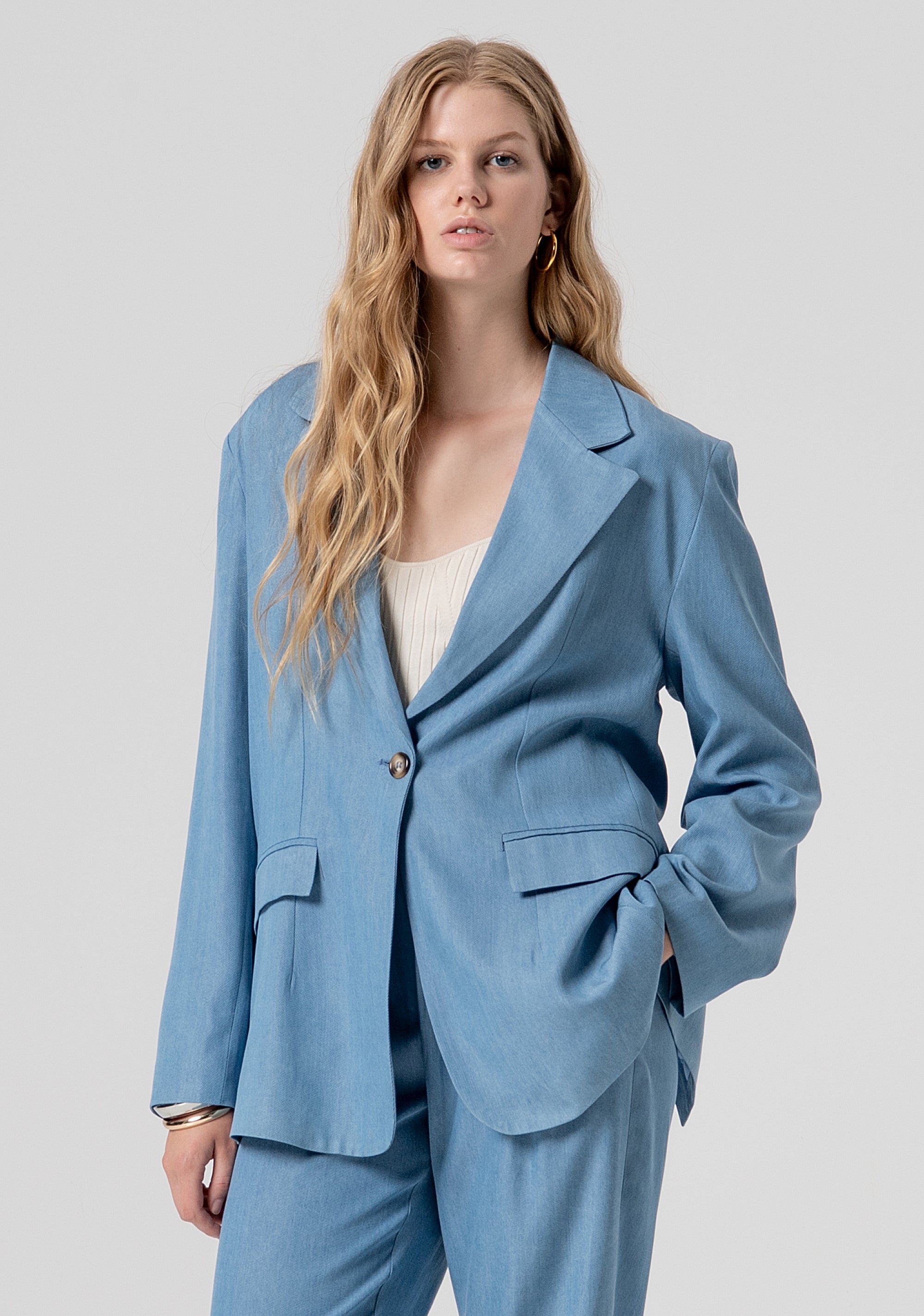 Long blazer jacket regular fit made in lyocell Fracomina FJ26SJ3002W78301-175-1