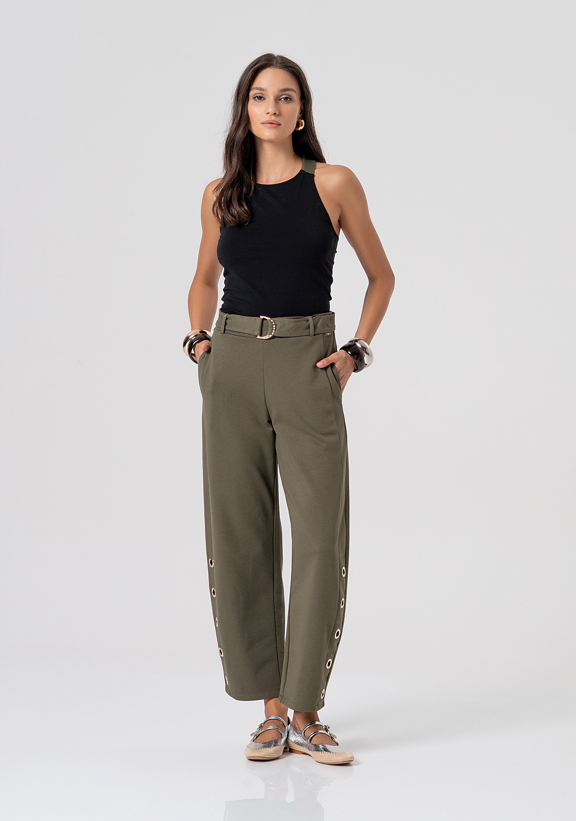 Carrot pant balloon fit made in fleece with eyelets Fracomina FJ26SVD001F44901-M47-1