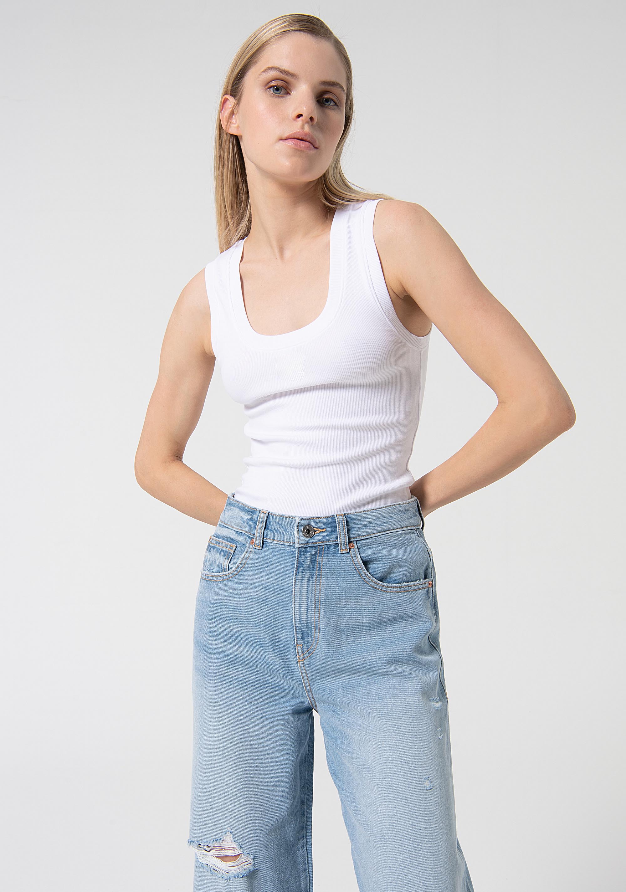 Jeans wide leg made in denim with bleached light wash Fracomina FP24SV3015D41903-062-2_829f77dd-29fa-44c7-9af5-92439758c484