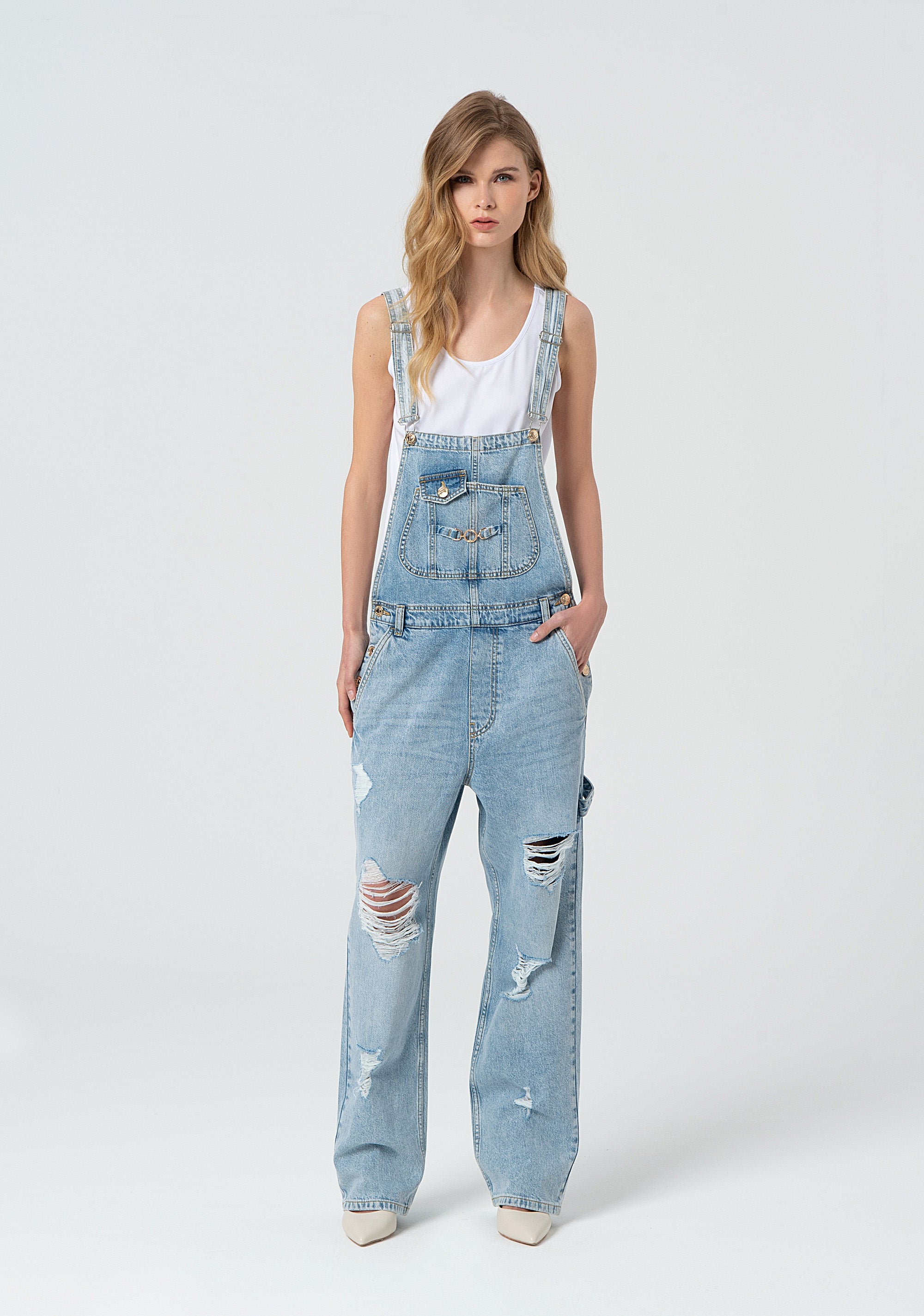 Salopette regular fit made in denim with light wash Fracomina FP25SO2002D419O1-437-1