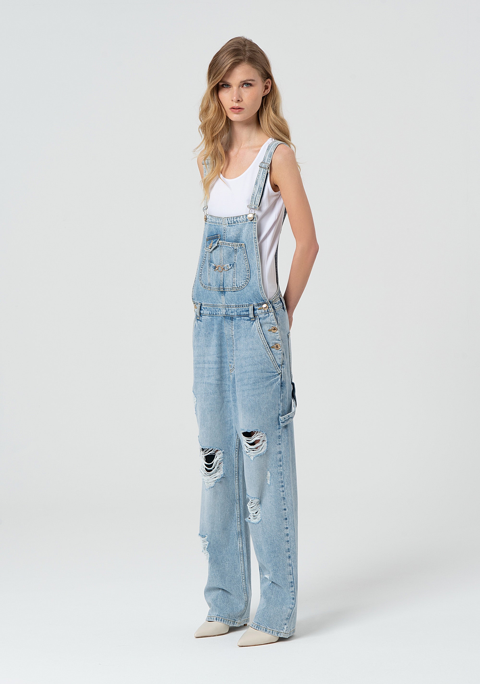 Salopette regular fit made in denim with light wash Fracomina FP25SO2002D419O1-437-3