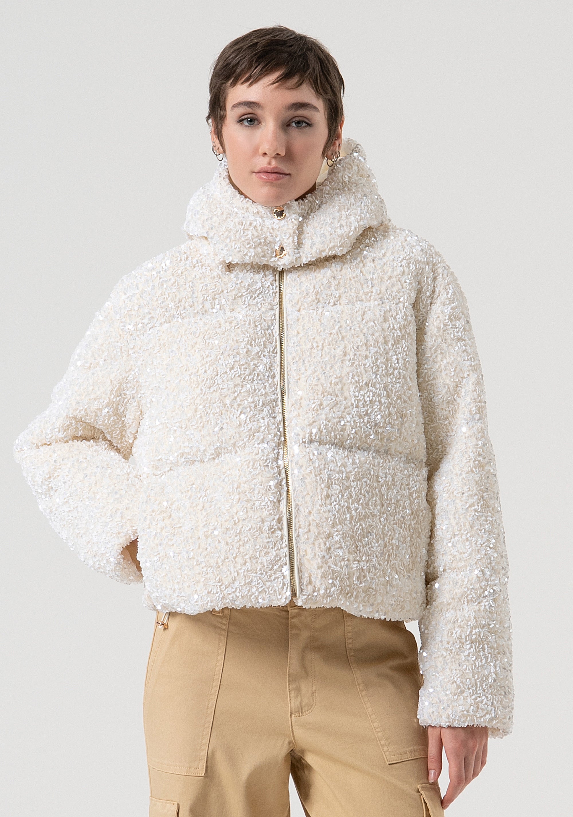 Padded jacket regular fit made in sequins fabric Fracomina FP25WC3009O429N6-508-1
