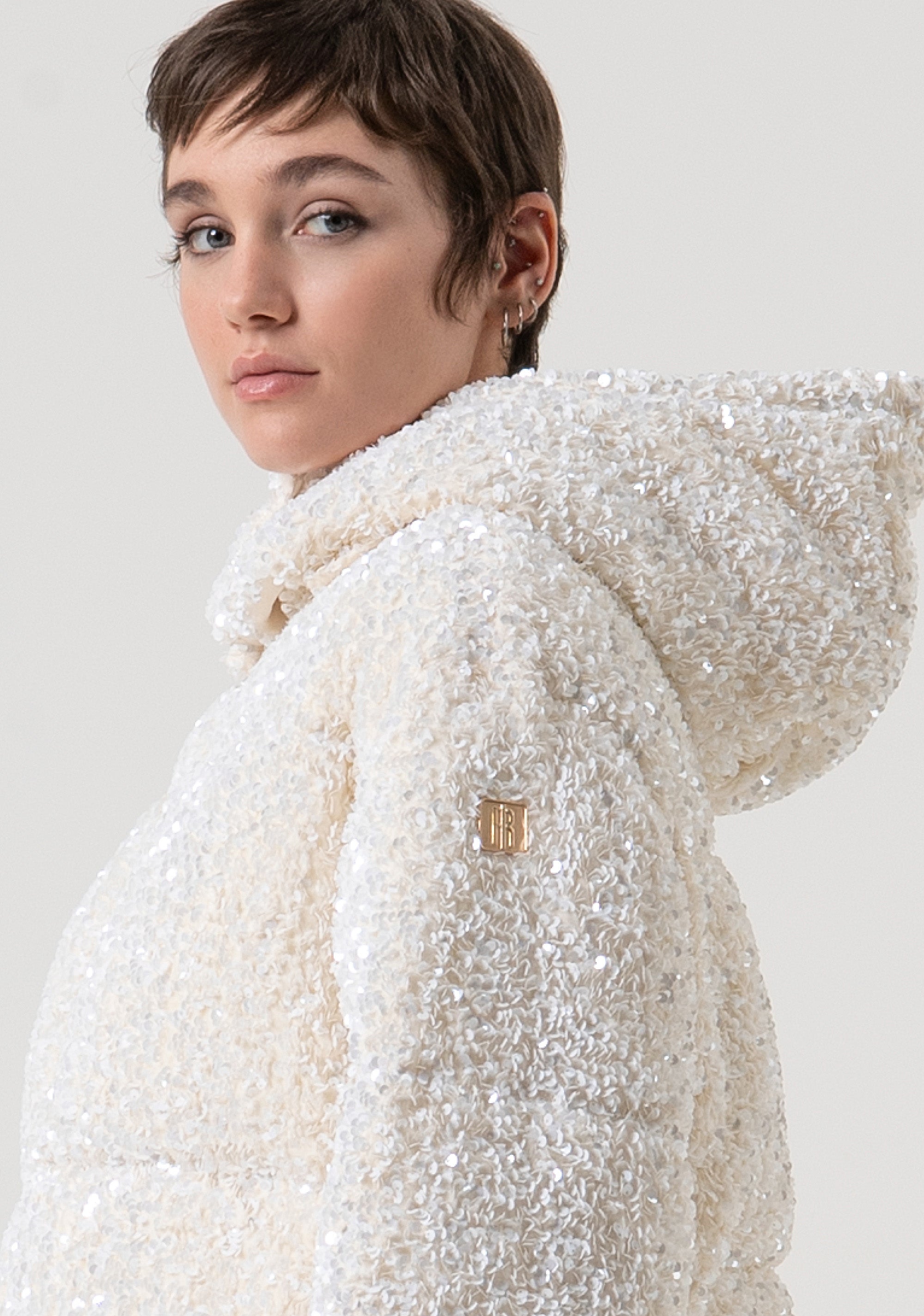 Padded jacket regular fit made in sequins fabric Fracomina FP25WC3009O429N6-508-2