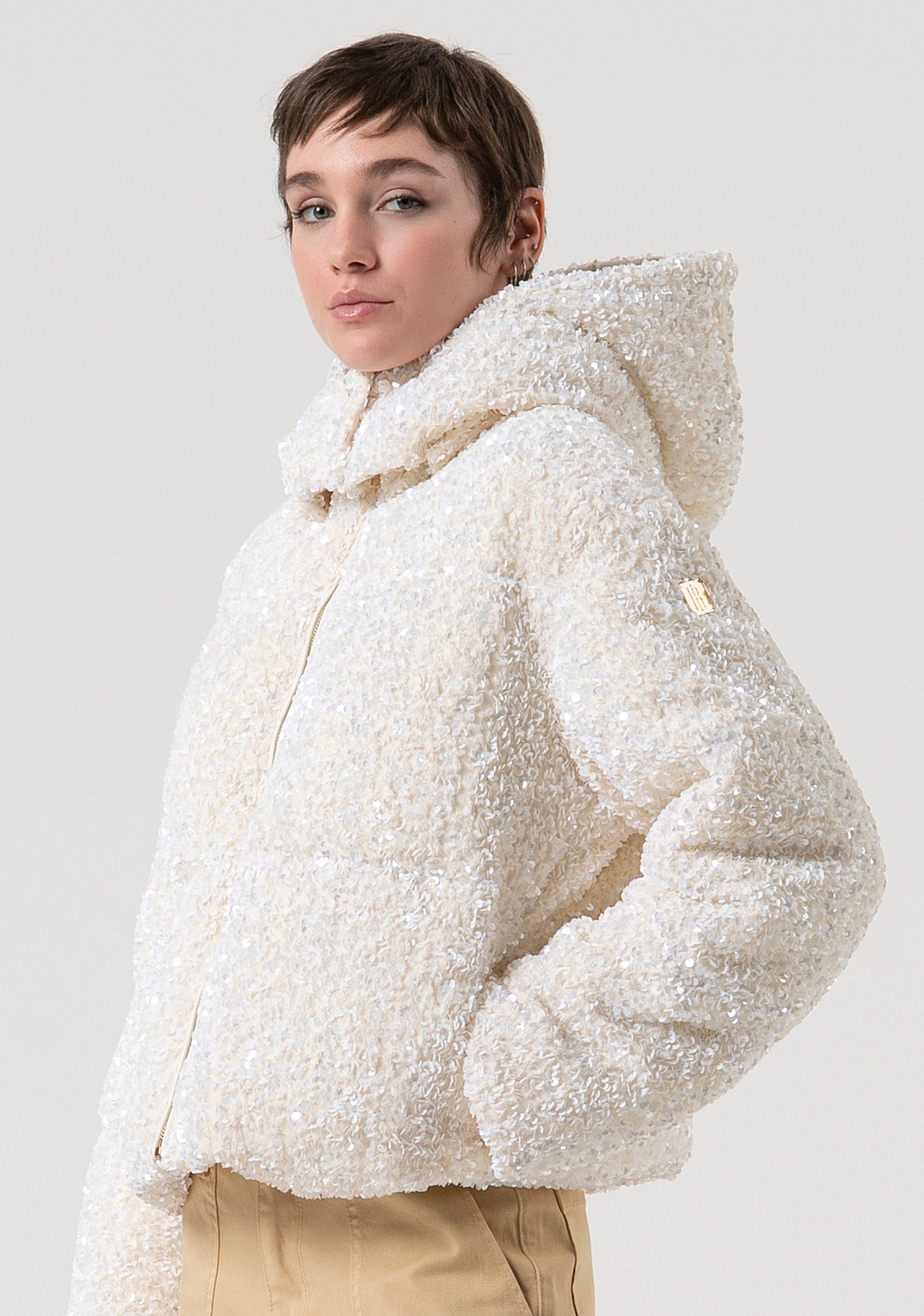 Padded jacket regular fit made in sequins fabric Fracomina FP25WC3009O429N6-508-3