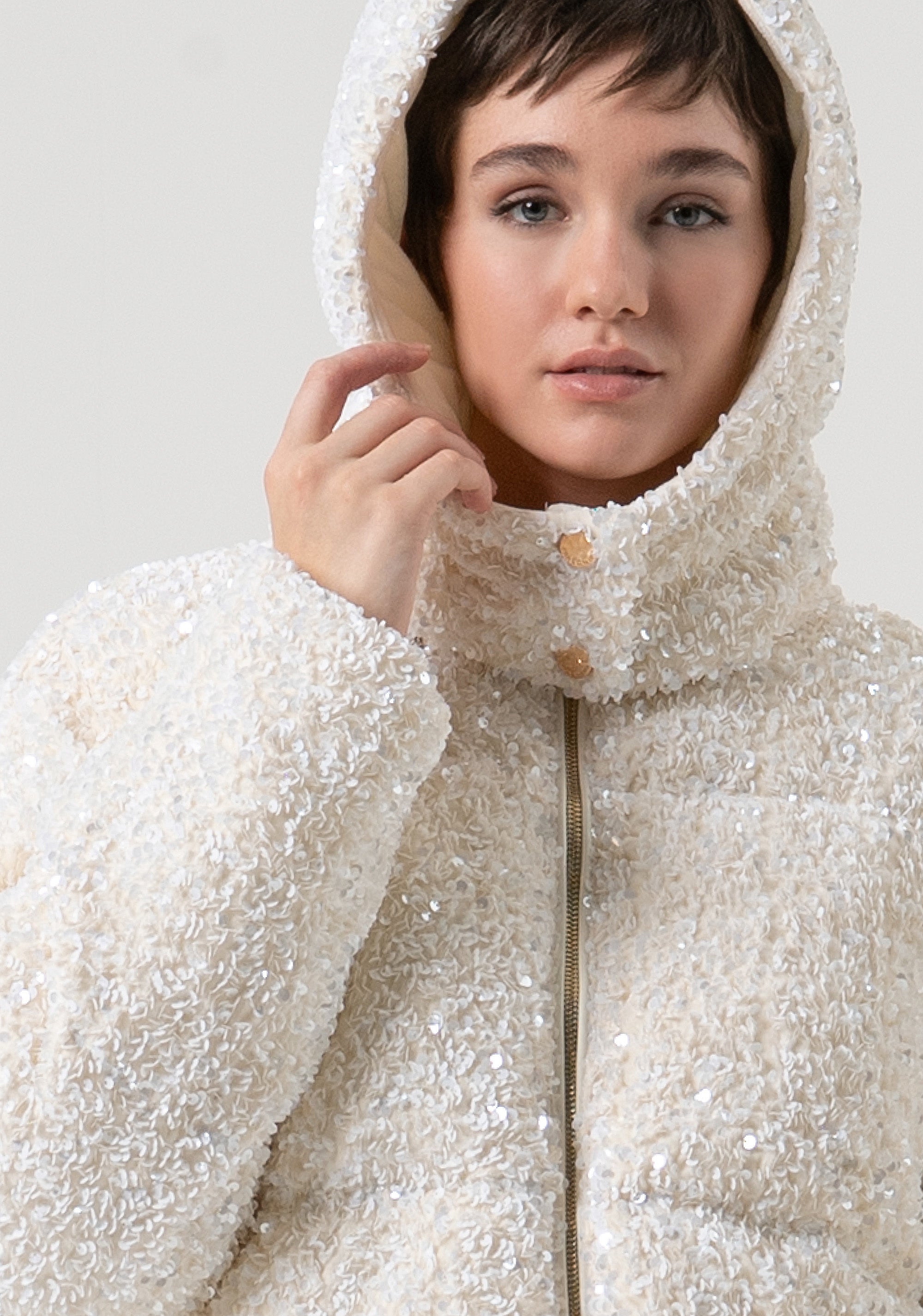 Padded jacket regular fit made in sequins fabric Fracomina FP25WC3009O429N6-508-5