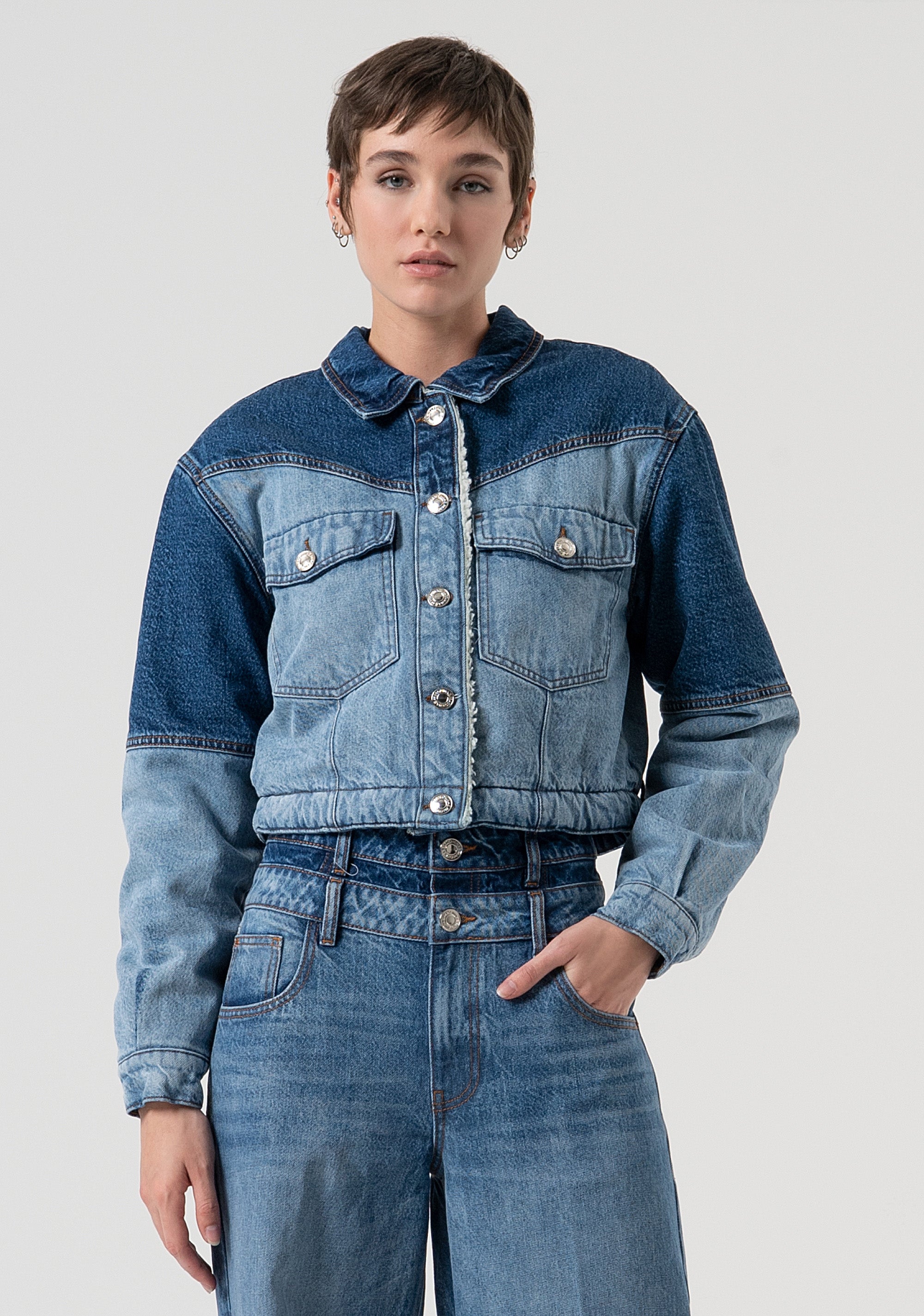Padded jacket regular fit made in denim with vintage wash Fracomina FP25WJ4008D41993-T63-1