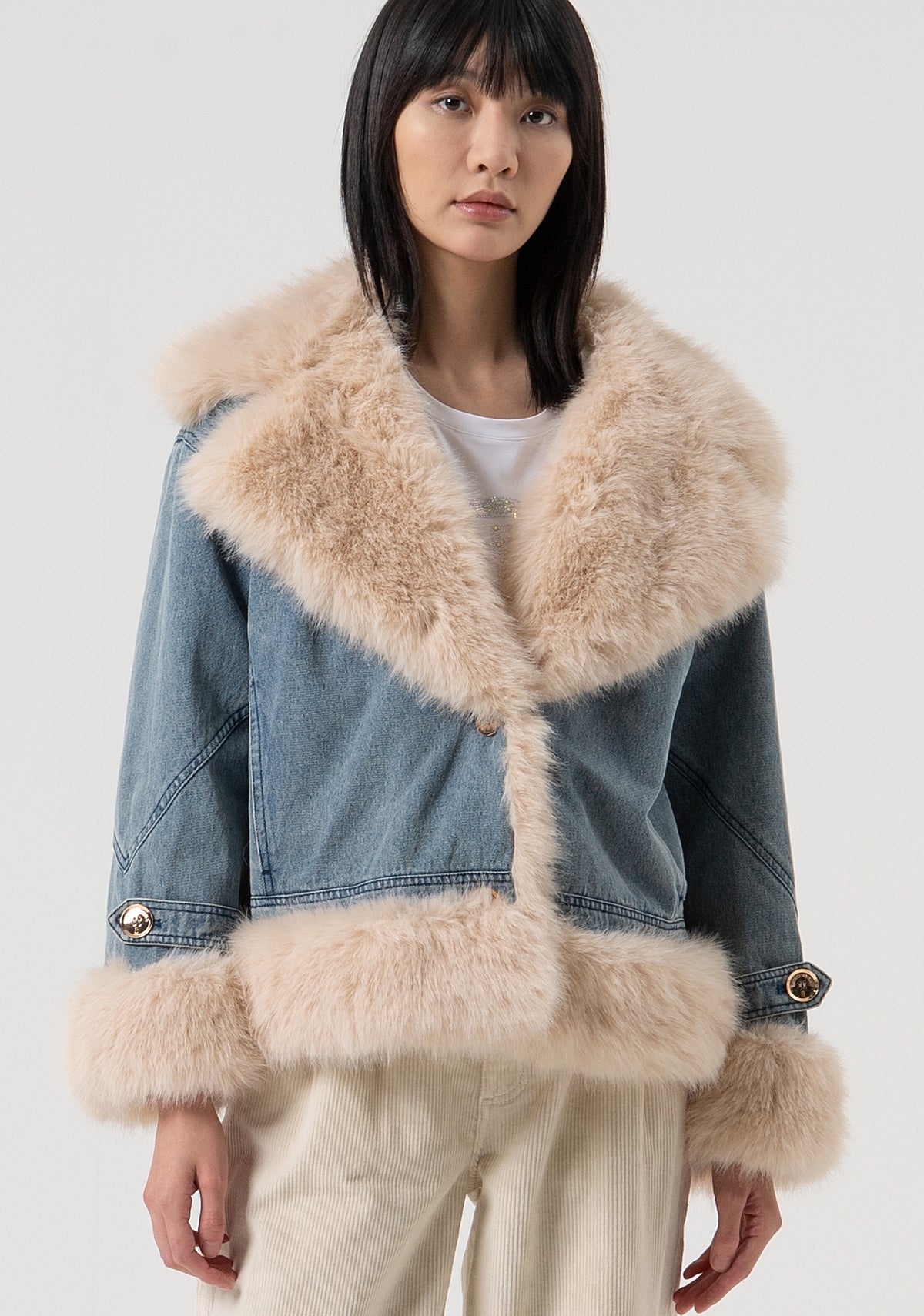 Biker jacket over fit made in denim with vintage wash 