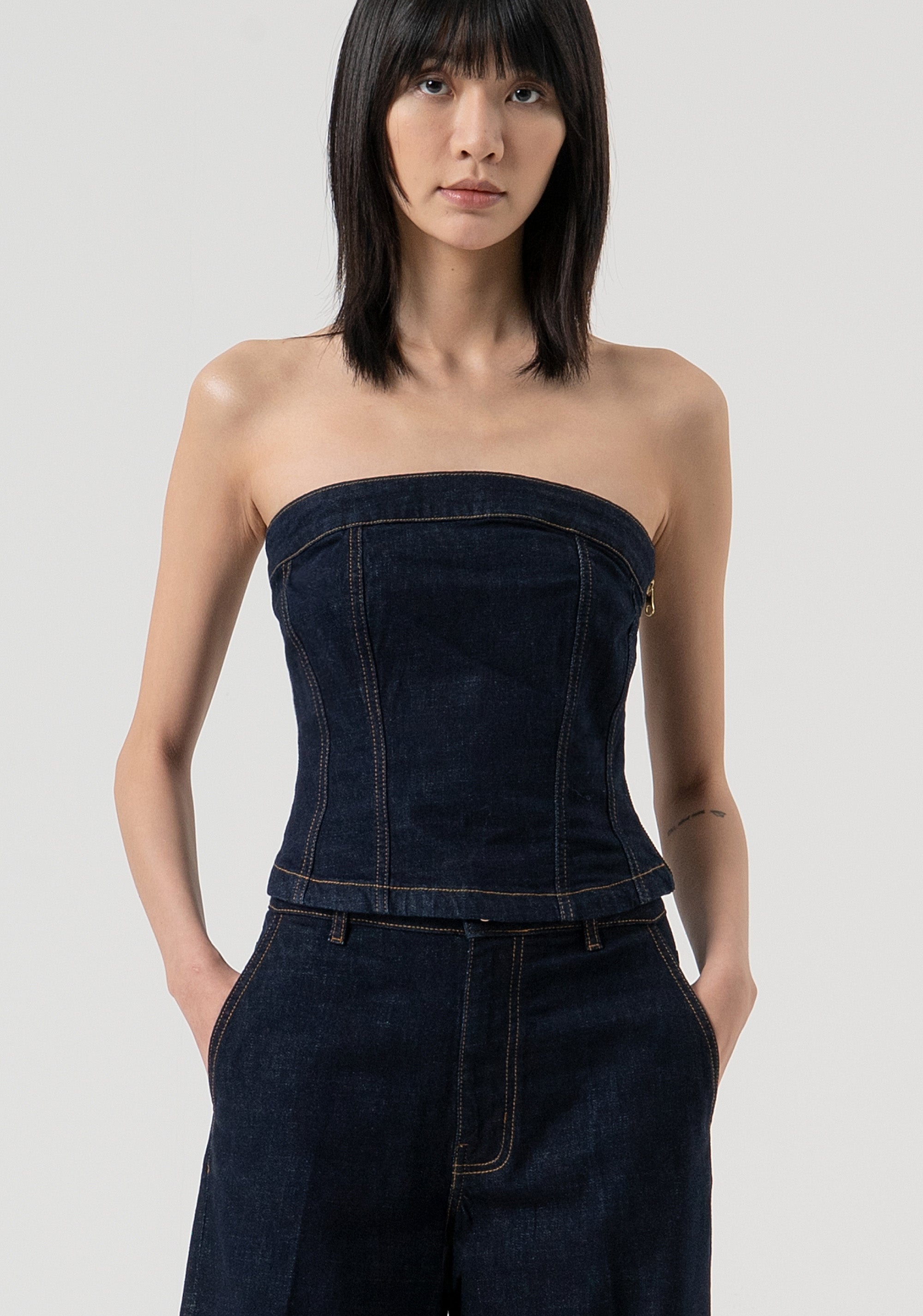 Bustier made in denim with raw wash Fracomina FP25WJ5007D40193-L23-1