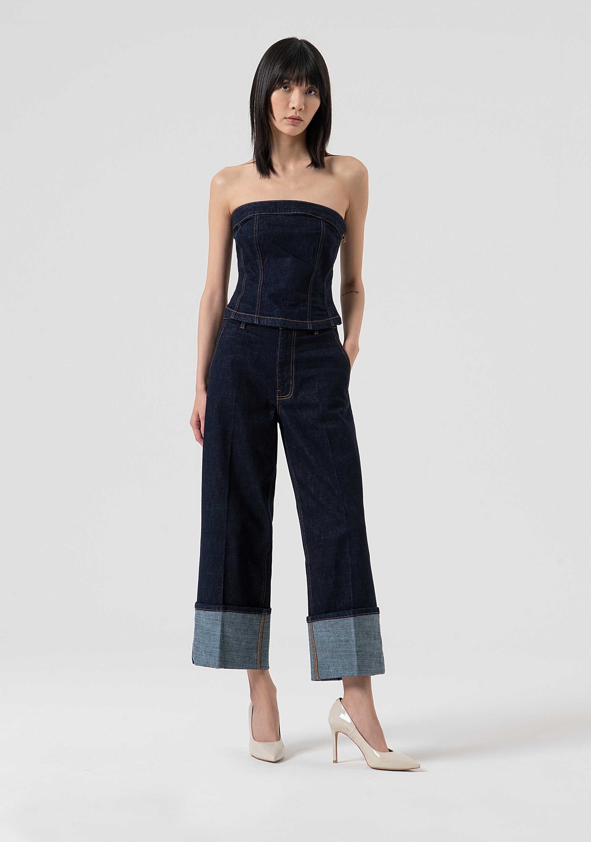 Bustier made in denim with raw wash Fracomina FP25WJ5007D40193-L23-5