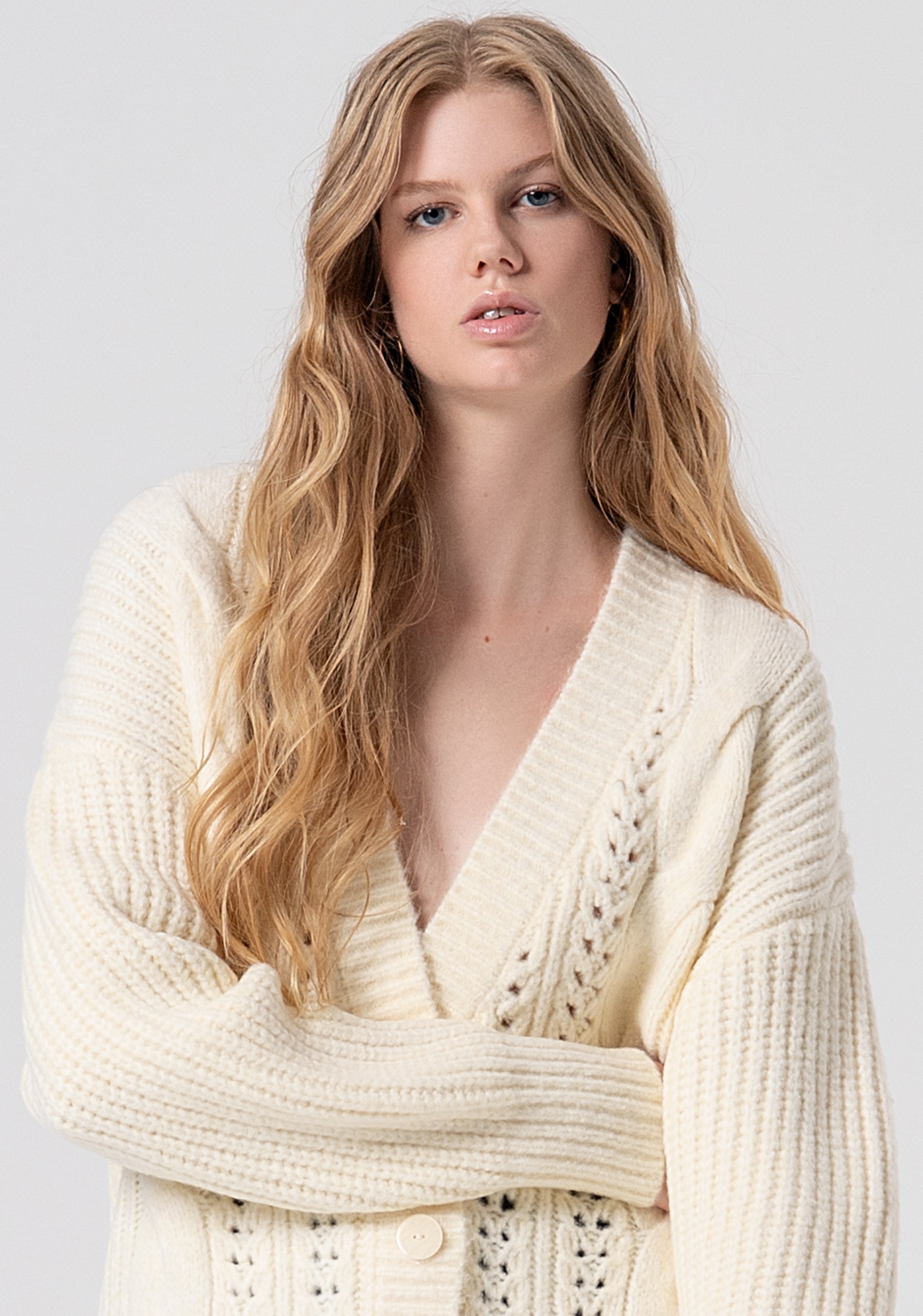 Cable Knit and Perforated Cardigan Fracomina FP25WT8035K55501-508-2