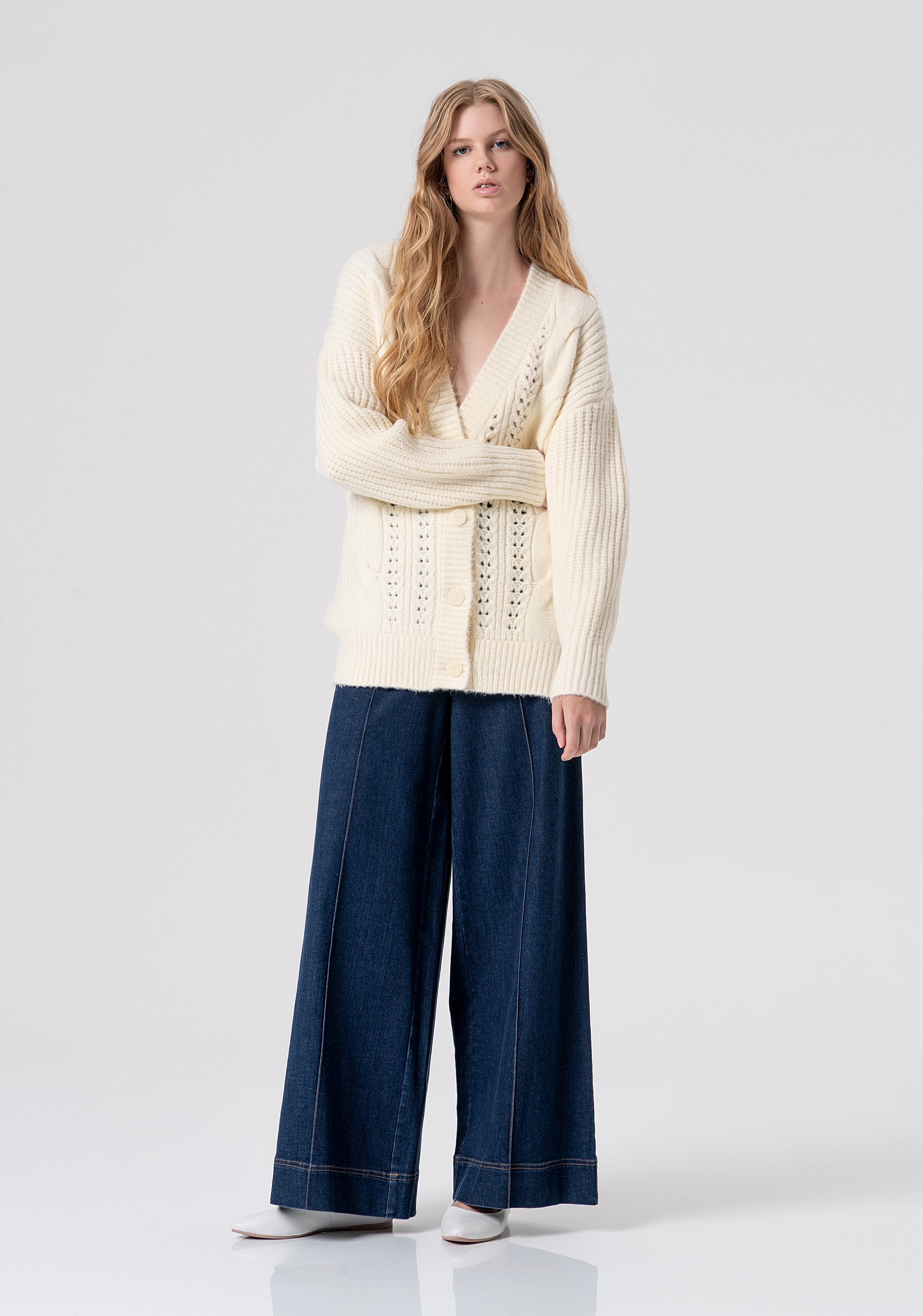Cable Knit and Perforated Cardigan Fracomina FP25WT8035K55501-508-4