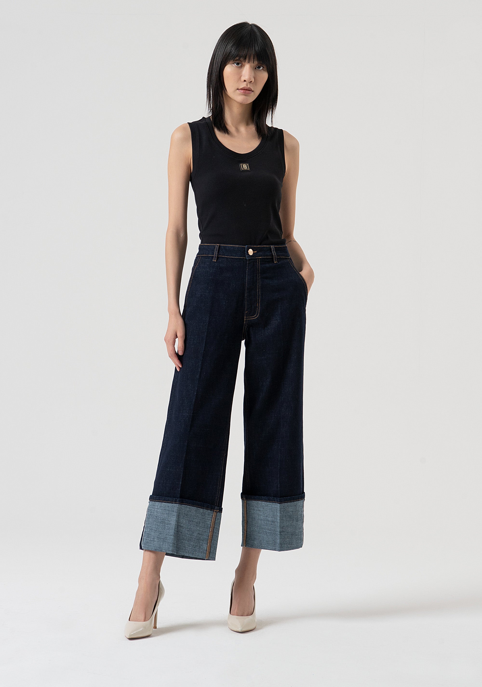 Jeans flare cropped made in denim with dark wash Fracomina FP25WV2018D40193-L23-1