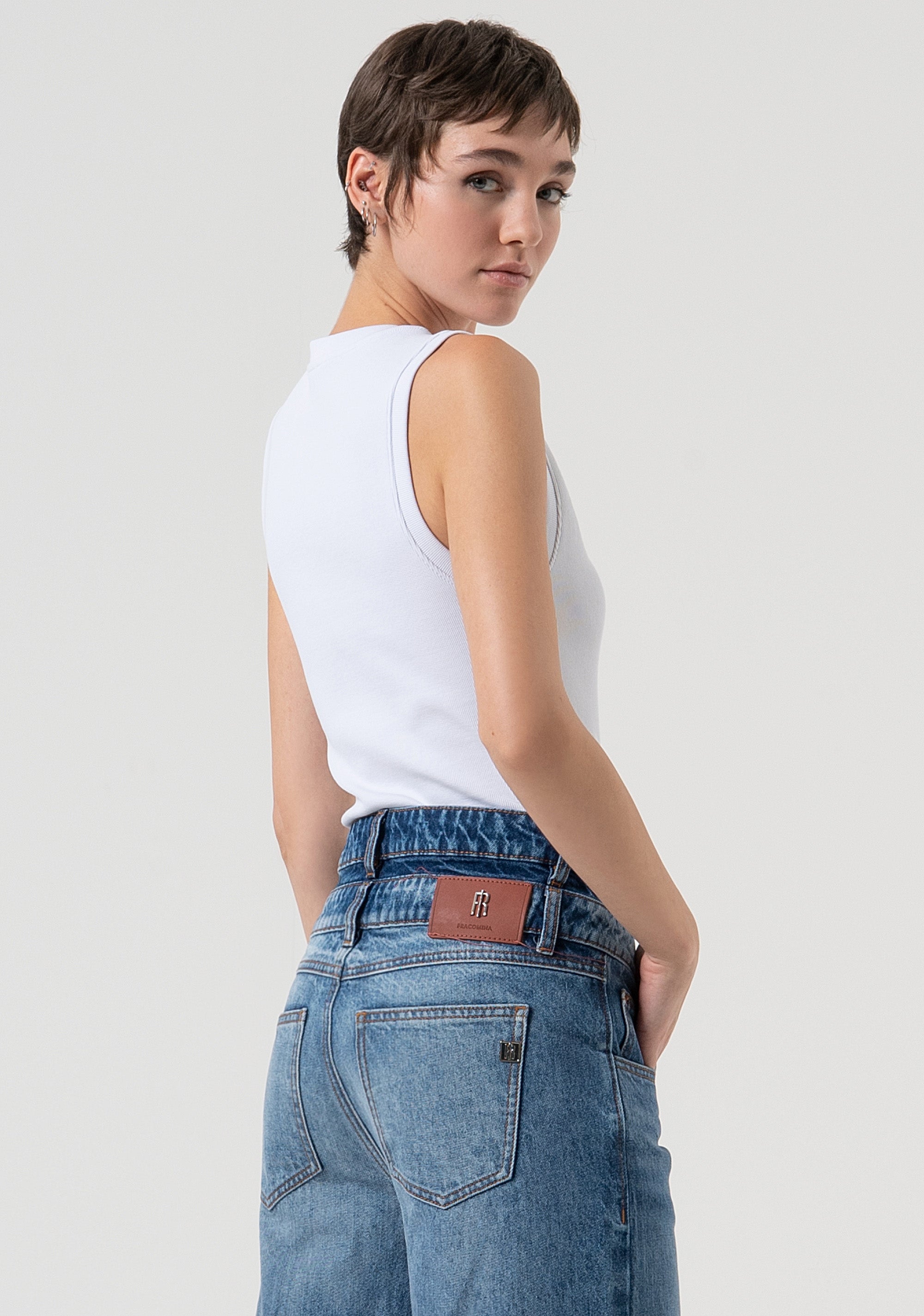 Palazzo pant jeans made in denim with vintage wash Fracomina FP25WV3020D41993-T63-4