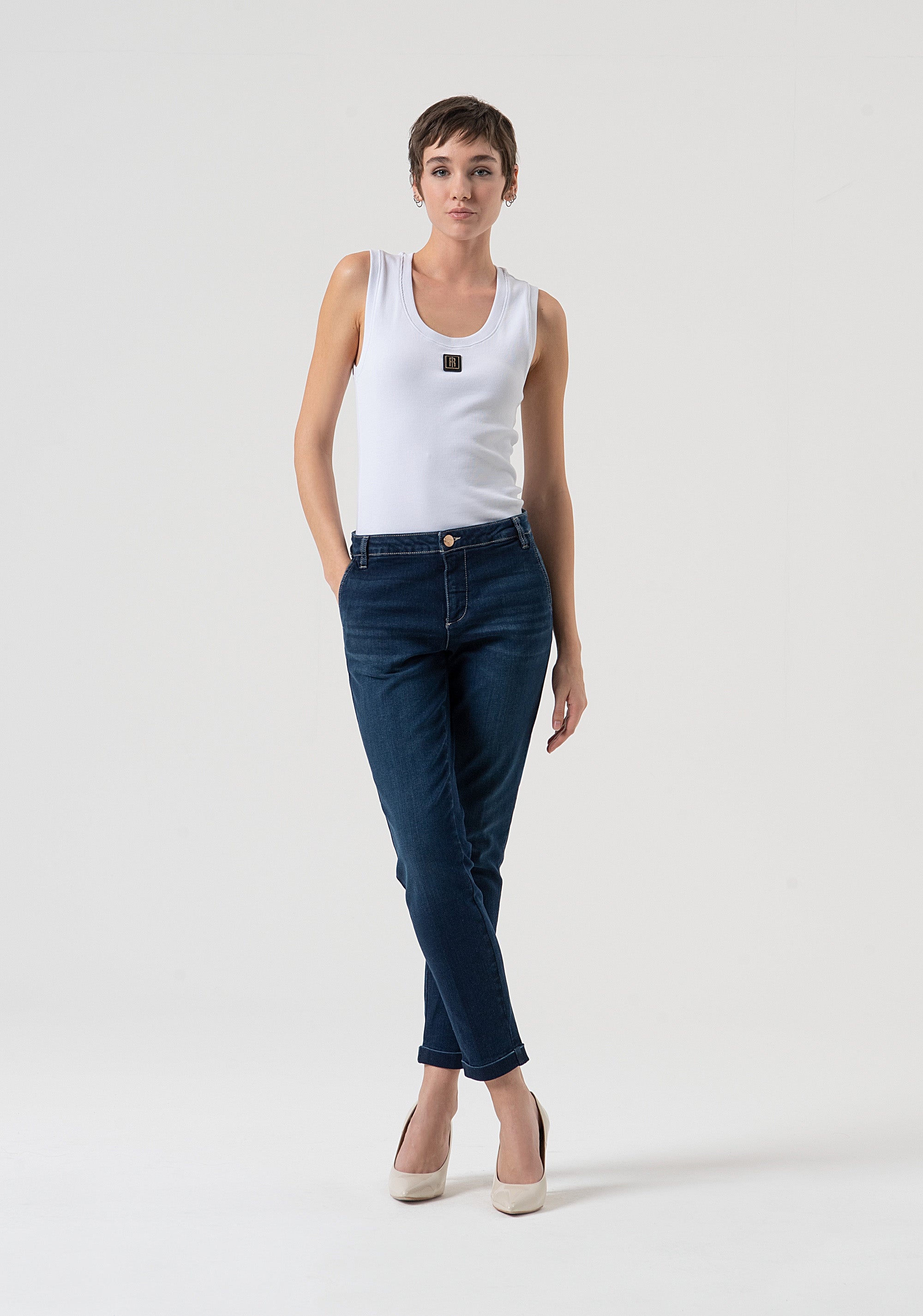 Chino jeans slim fit made in denim with middle wash Fracomina FP25WV4001D46093-117-1