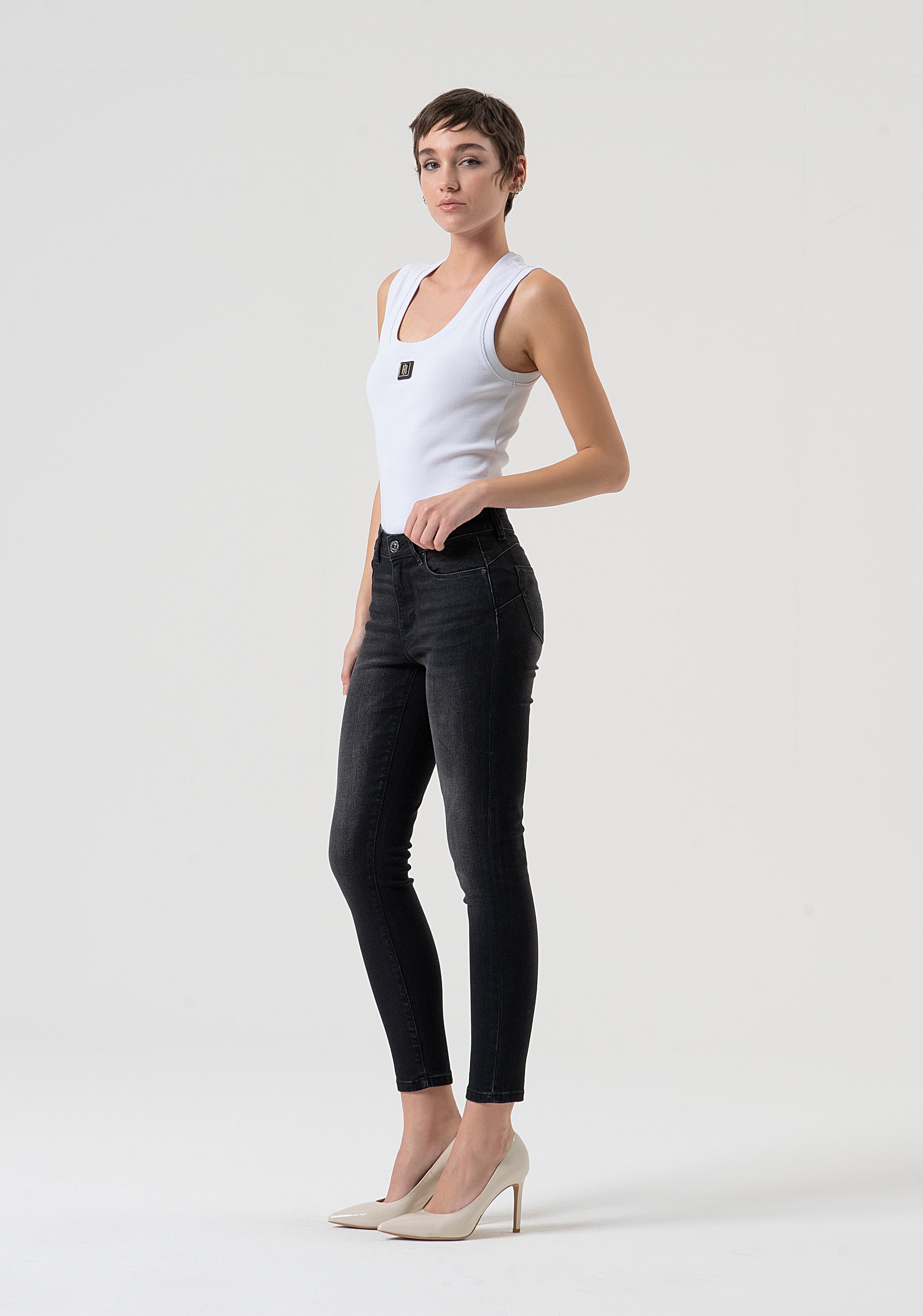 Jeans slim fit with push-up effect made in black denim with vintage wash Fracomina FP25WV8000D46404-H21-2