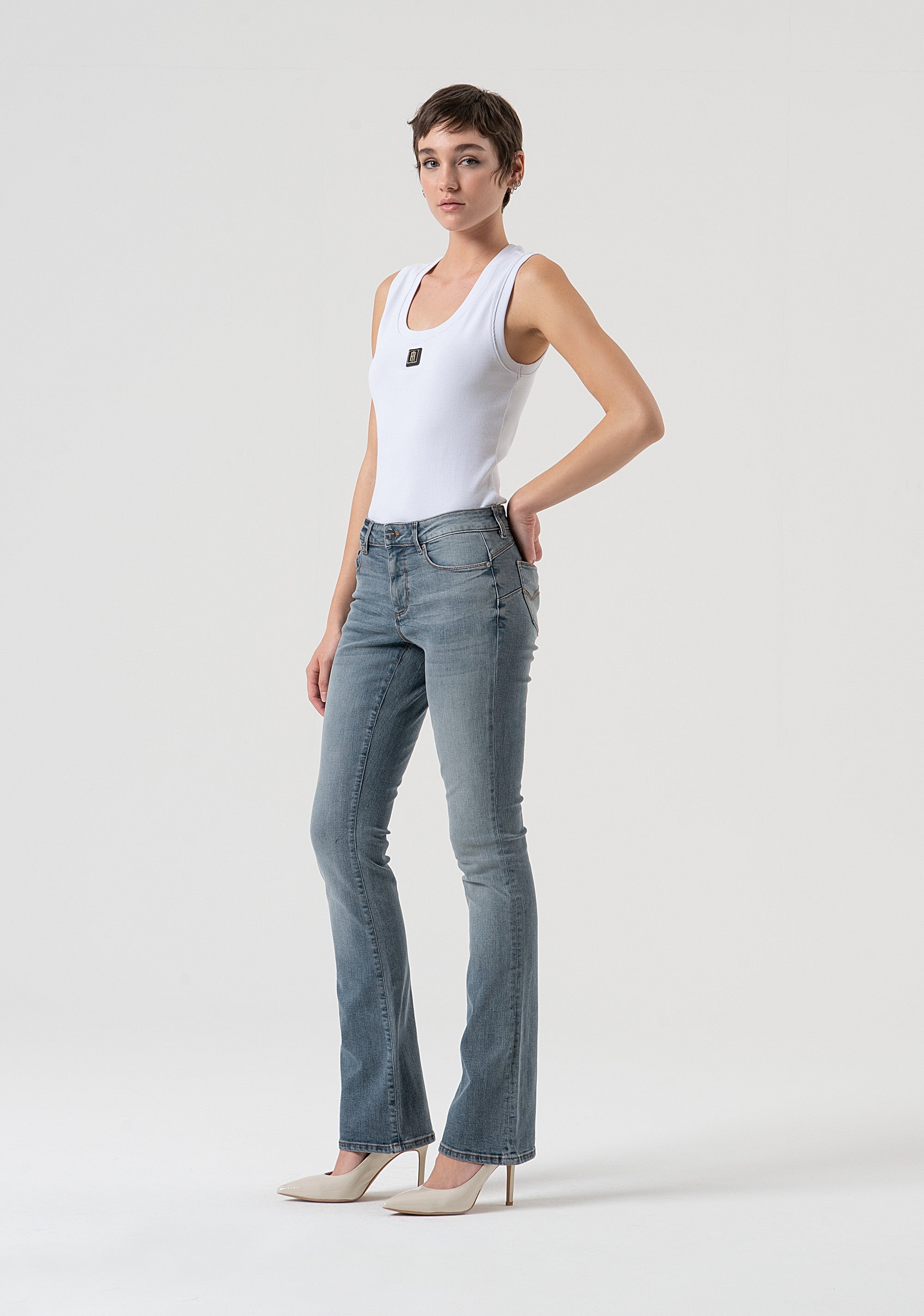 Jeans bootcut with push-up effect made in blue grey denim with middle wash Fracomina FP25WV8020D46093-C41-2