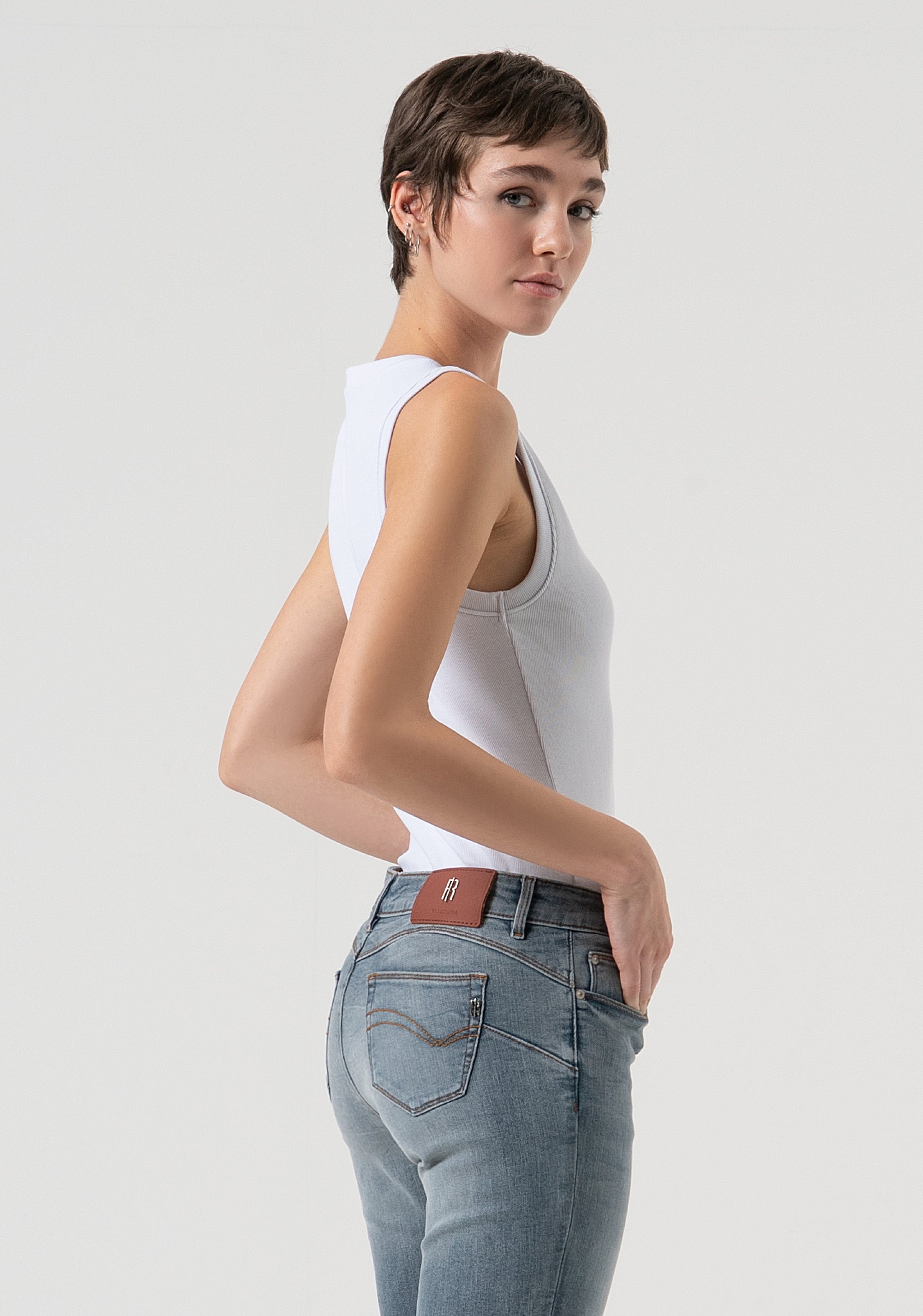 Jeans bootcut with push-up effect made in blue grey denim with middle wash Fracomina FP25WV8020D46093-C41-4