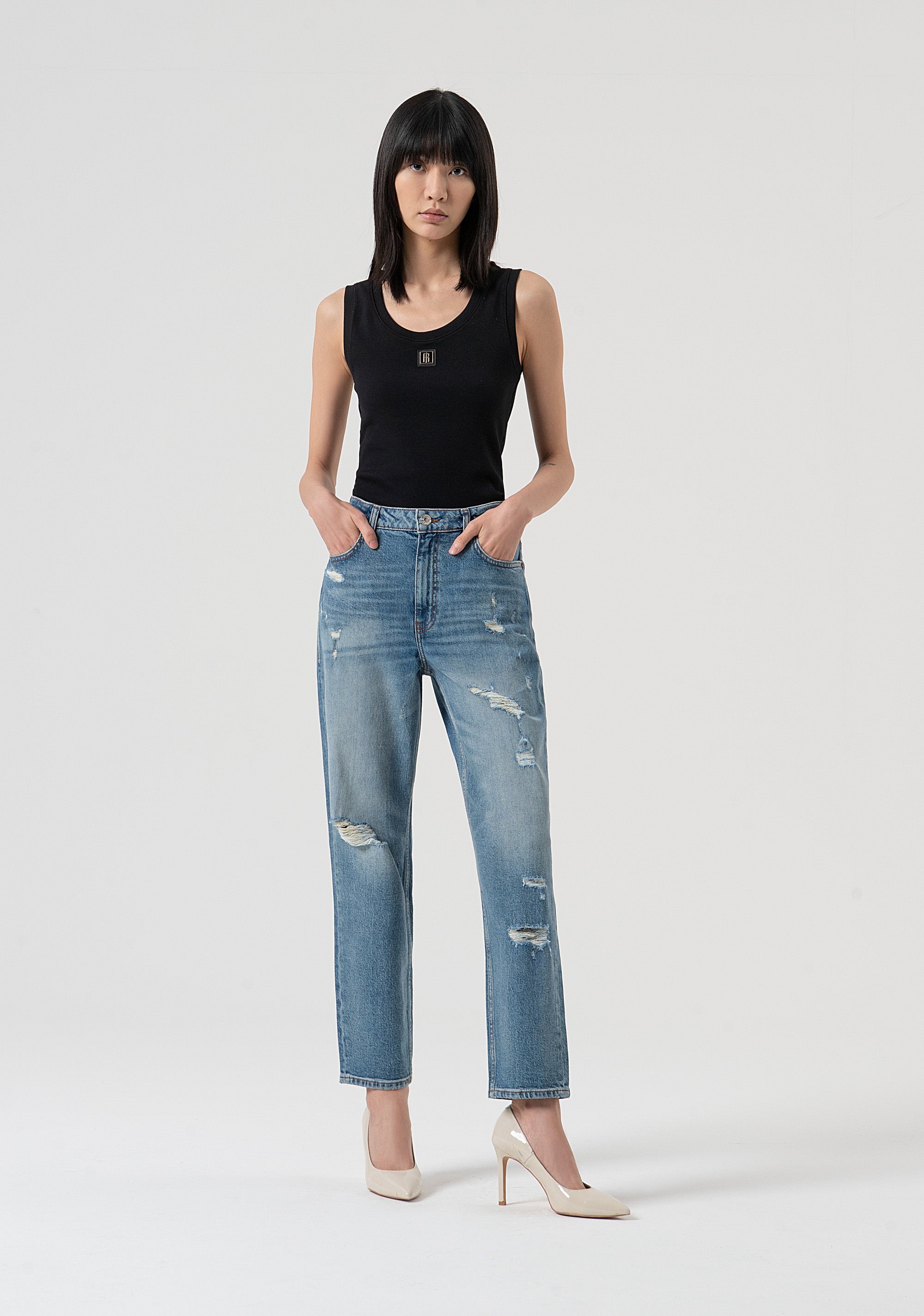 Jeans carrot mom fit made in denim with destroyed wash Fracomina FP25WVD005D45093-337-1