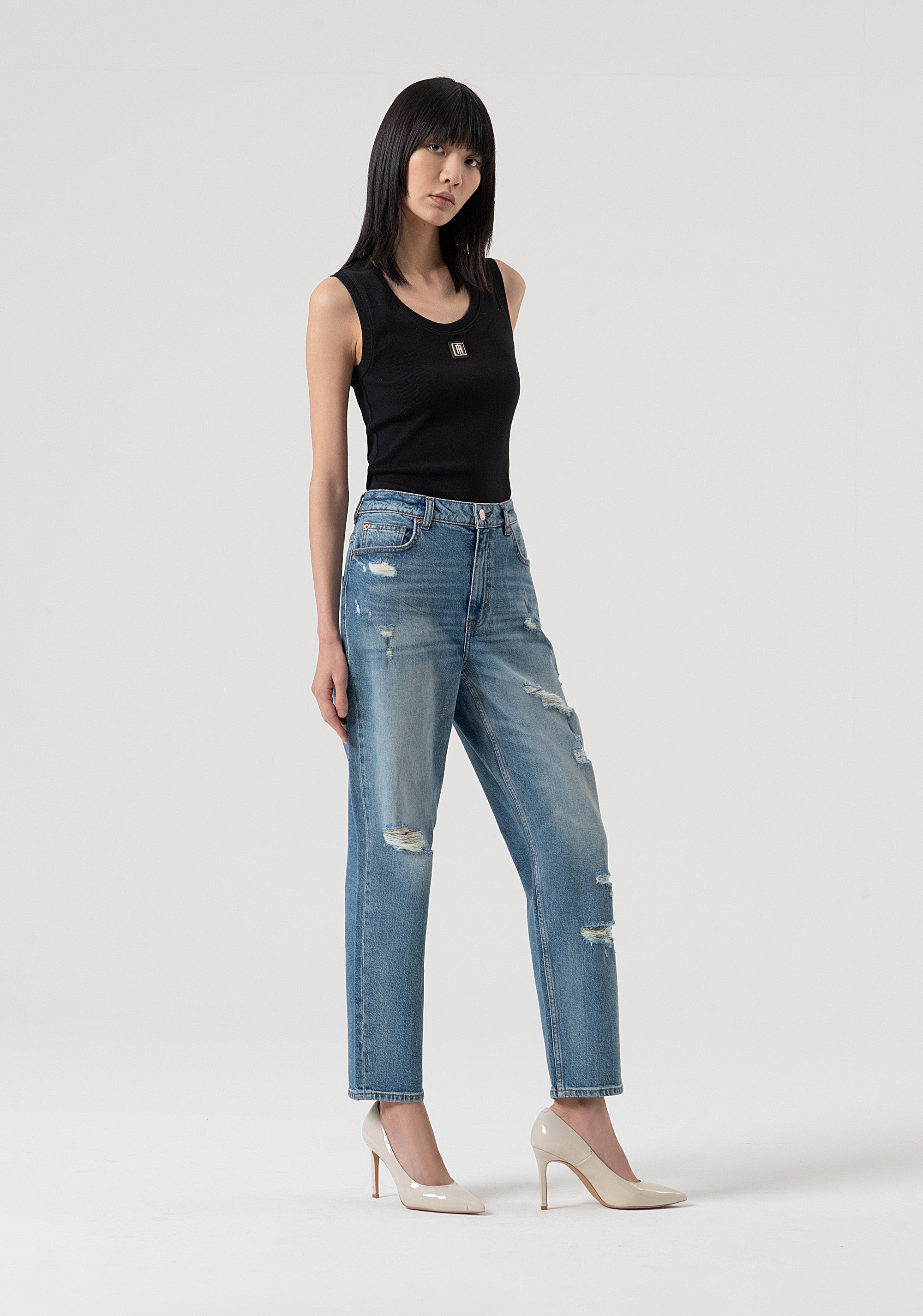 Jeans carrot mom fit made in denim with destroyed wash Fracomina FP25WVD005D45093-337-2