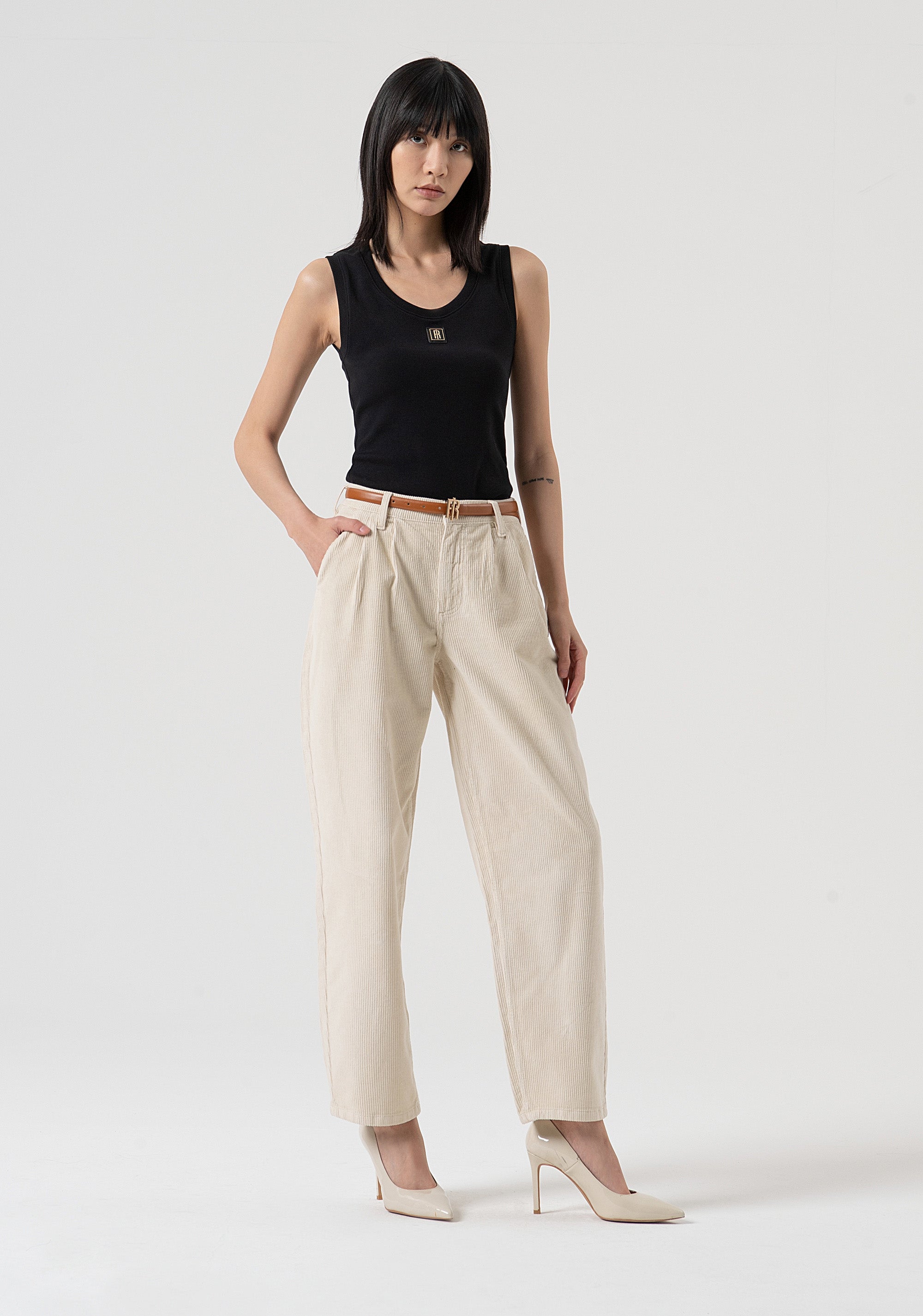 Carrot pant made in velvet with paired belt Fracomina FP25WVD014W56701-508-1