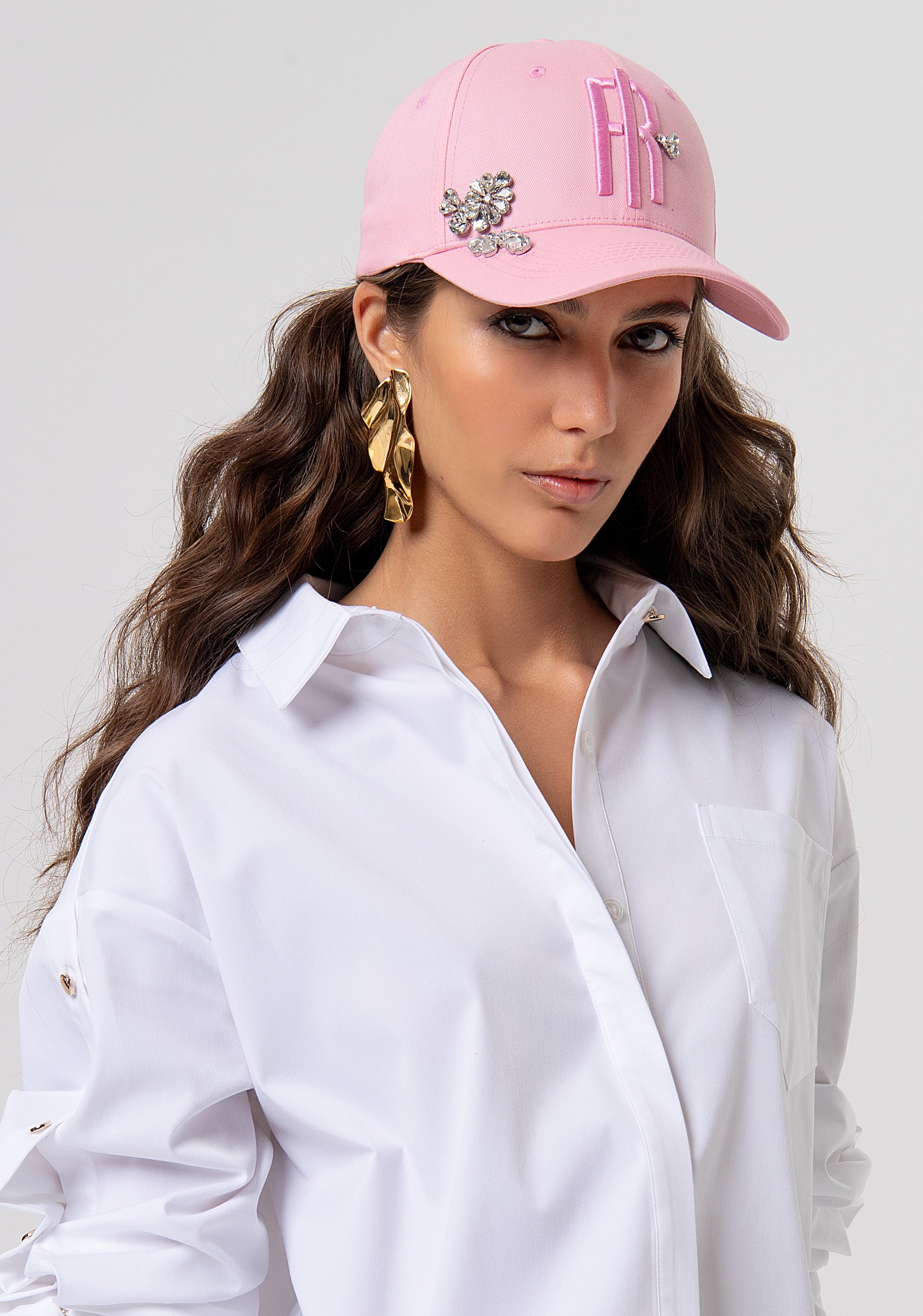 Baseball hat made in cotton with shiny stones and logo Fracomina FP26SA4001W825R9-107-1