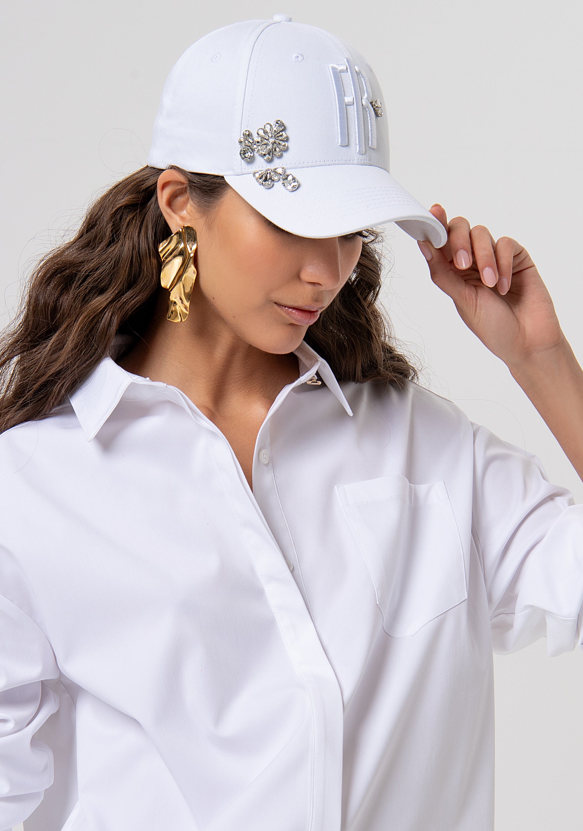 Baseball hat made in cotton with shiny stones and logo Fracomina FP26SA4001W825R9-278-1