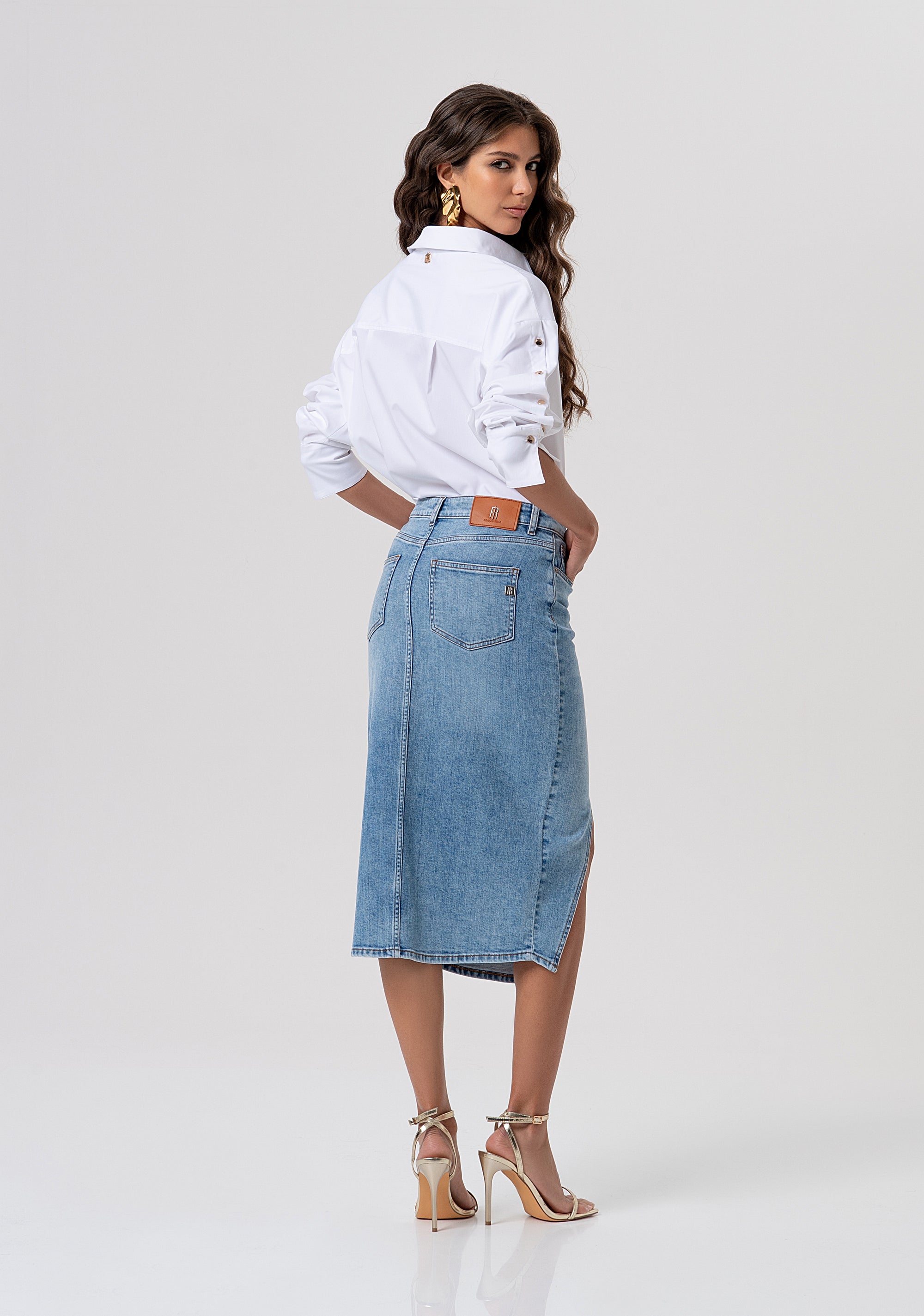 Skirt regular fit middle length made in denim with light wash Fracomina FP26SG5003D45003-062-3