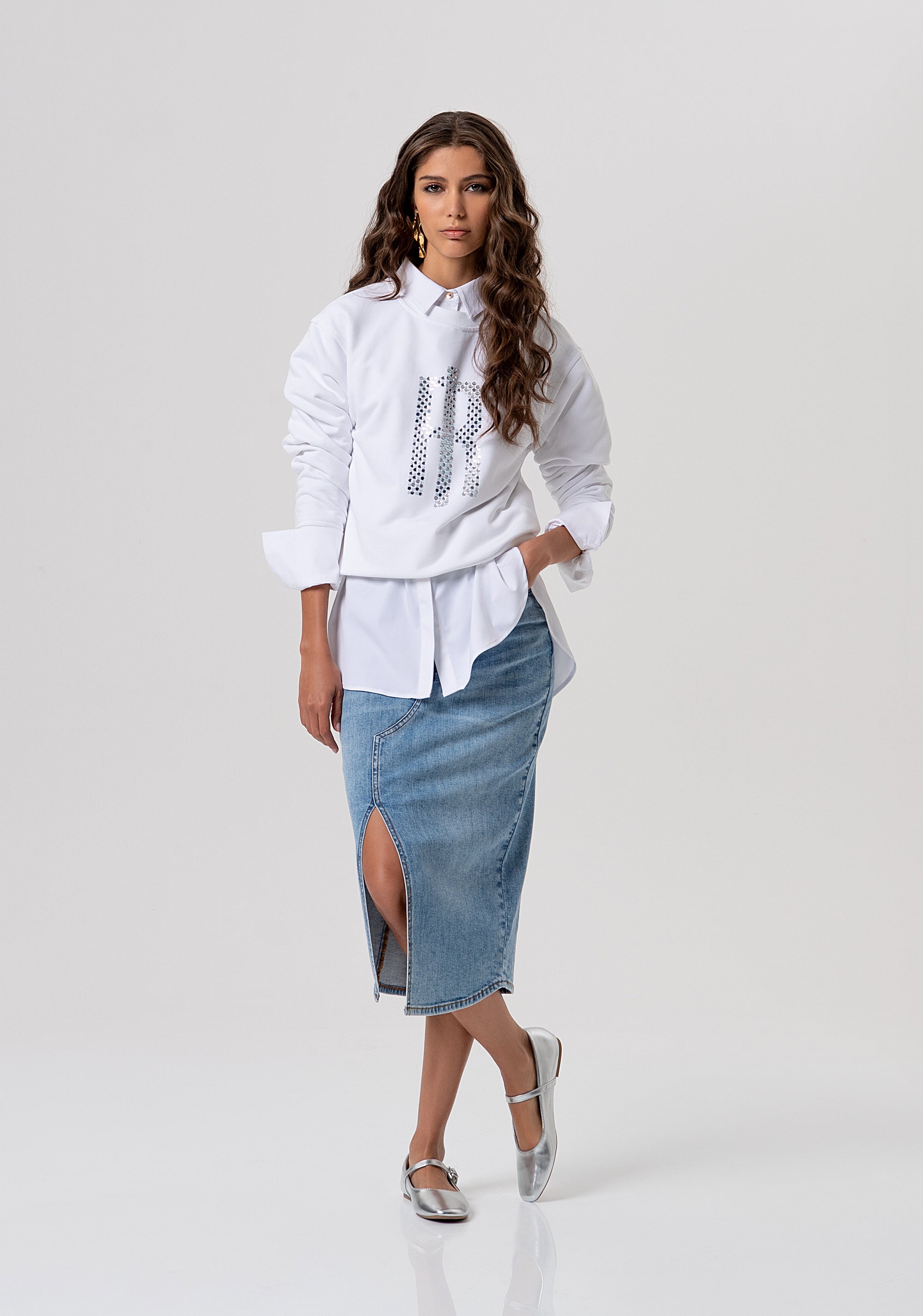 Skirt regular fit middle length made in denim with light wash Fracomina FP26SG5003D45003-062-4