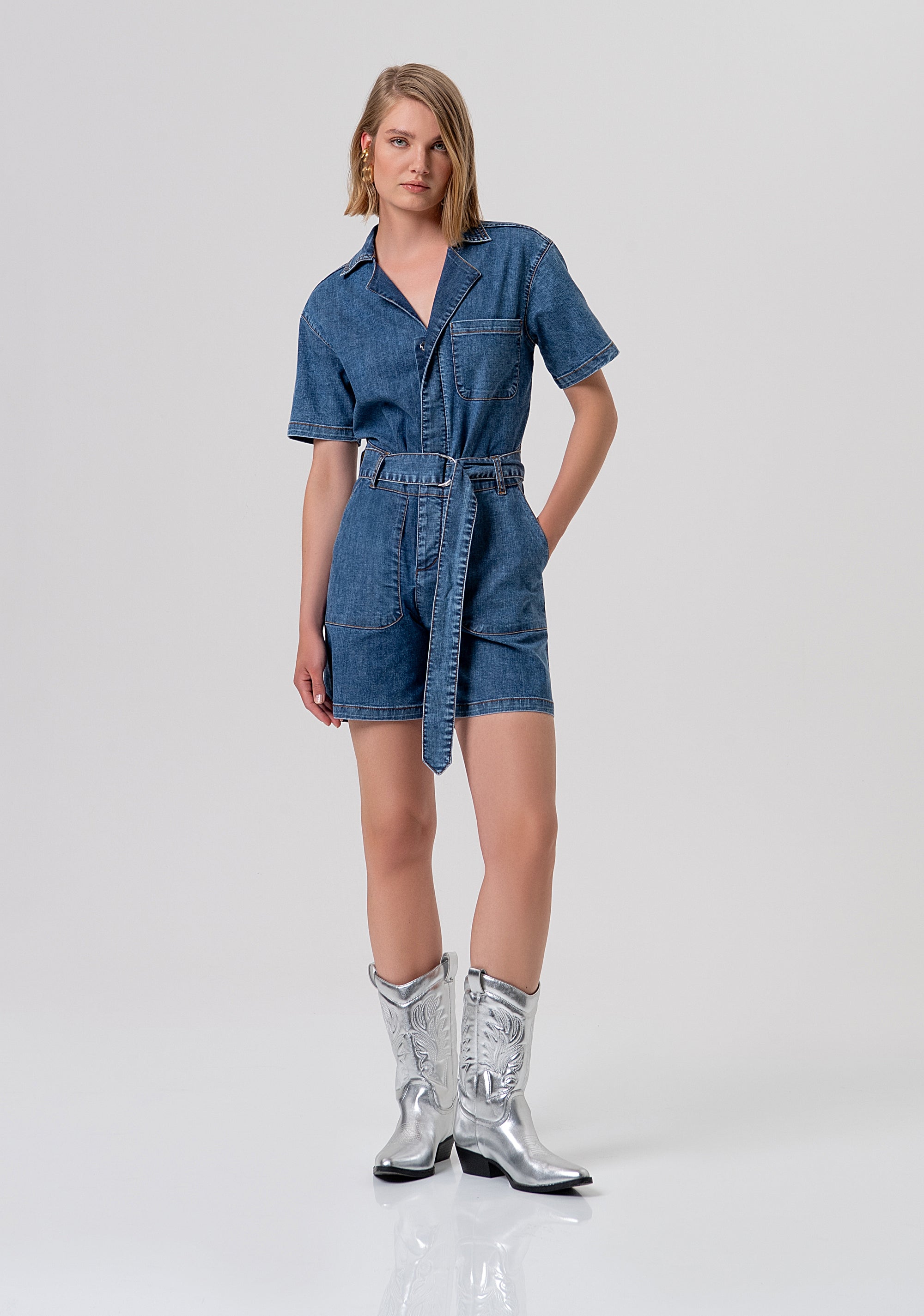 Short overall regular fit made in denim with middle wash Fracomina FP26SO1003D46602-349-1