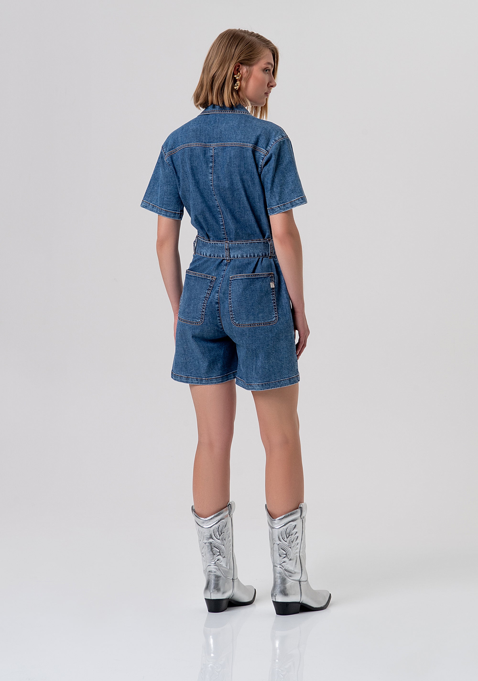 Short overall regular fit made in denim with middle wash Fracomina FP26SO1003D46602-349-4