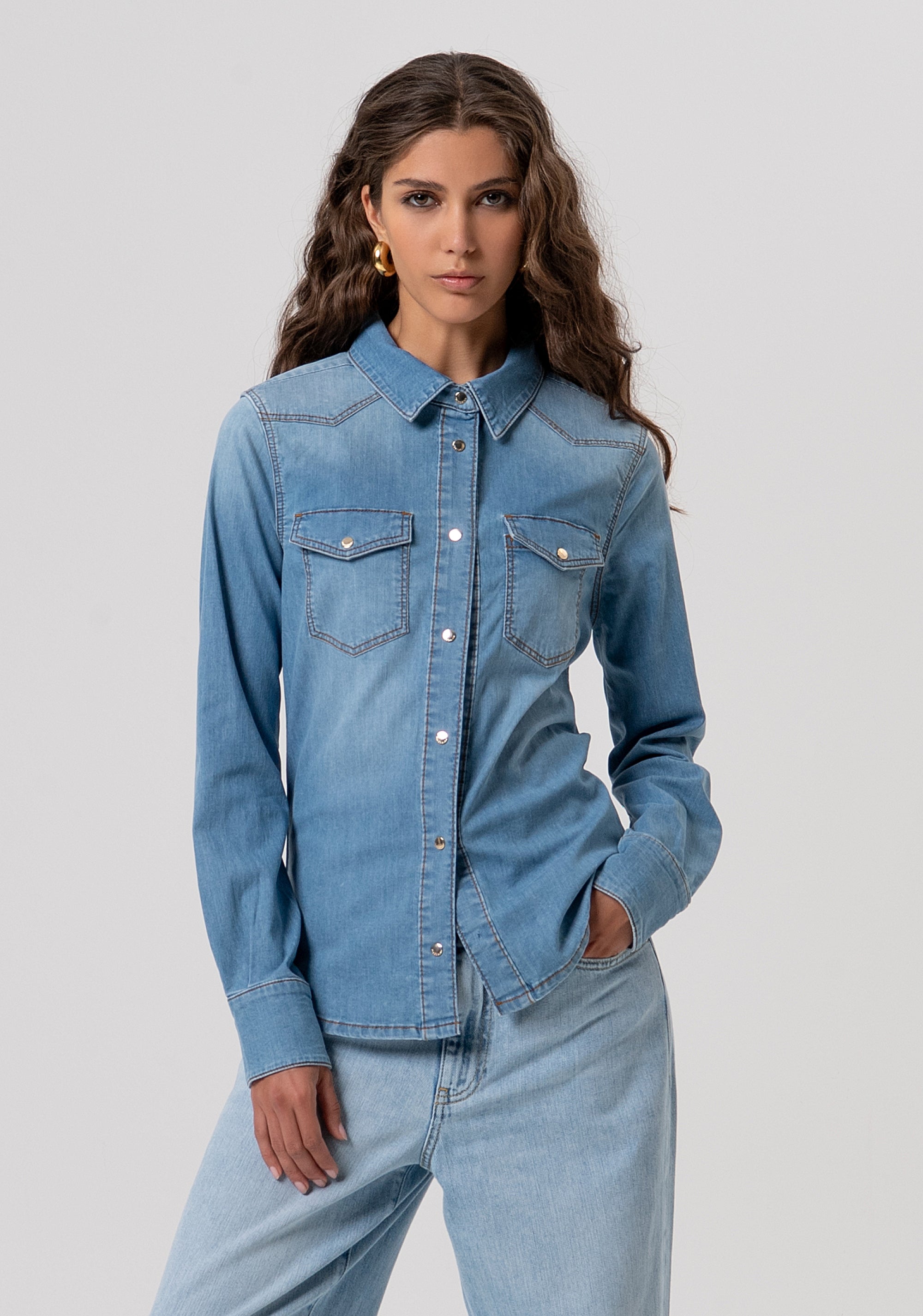 Shirt regular fit made in denim with bleached wash Fracomina FP26ST6030D47202-258-1