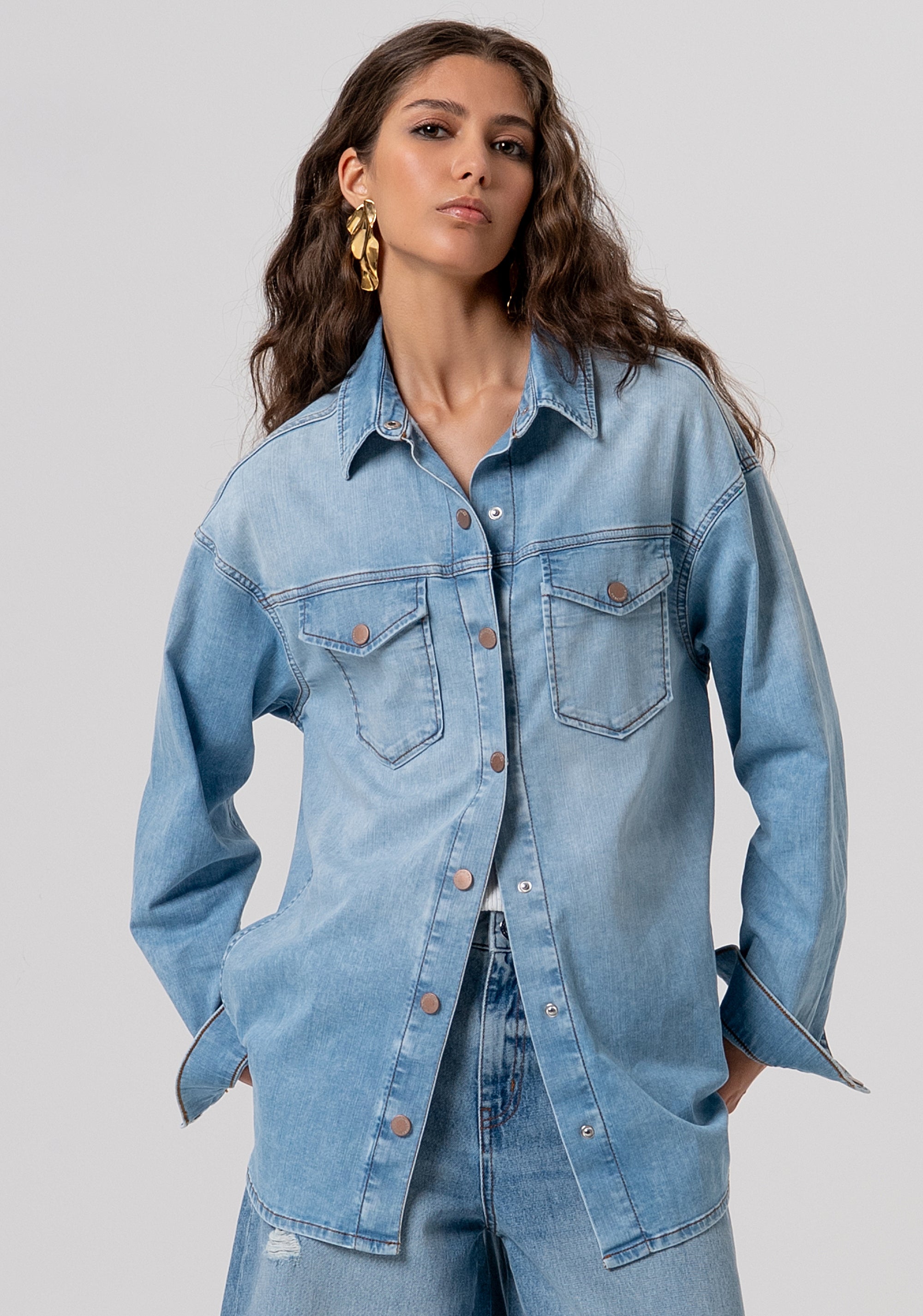 Shirt over fit made in denim with bleached wash Fracomina FP26ST6031D45003-062-1