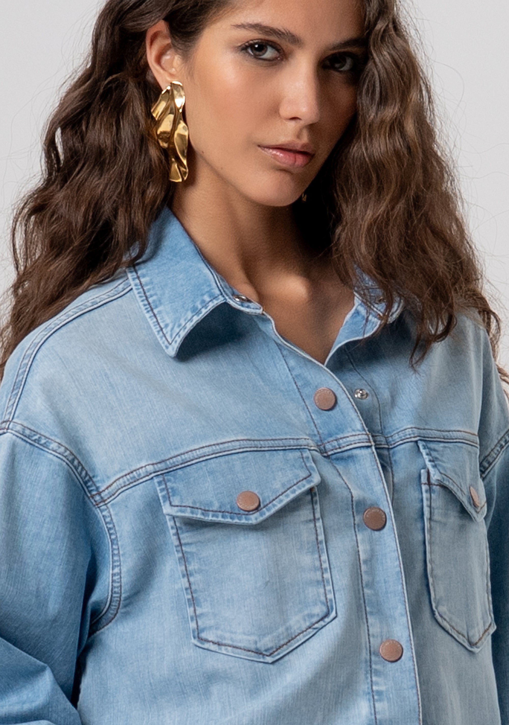 Shirt over fit made in denim with bleached wash Fracomina FP26ST6031D45003-062-2