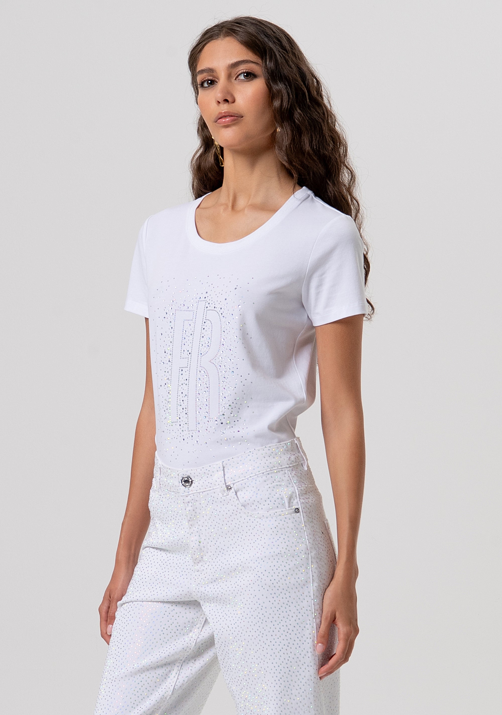 Pant carrot mom fit made in bull fabric with strasses Fracomina FP26SVD005W615R9-278-2