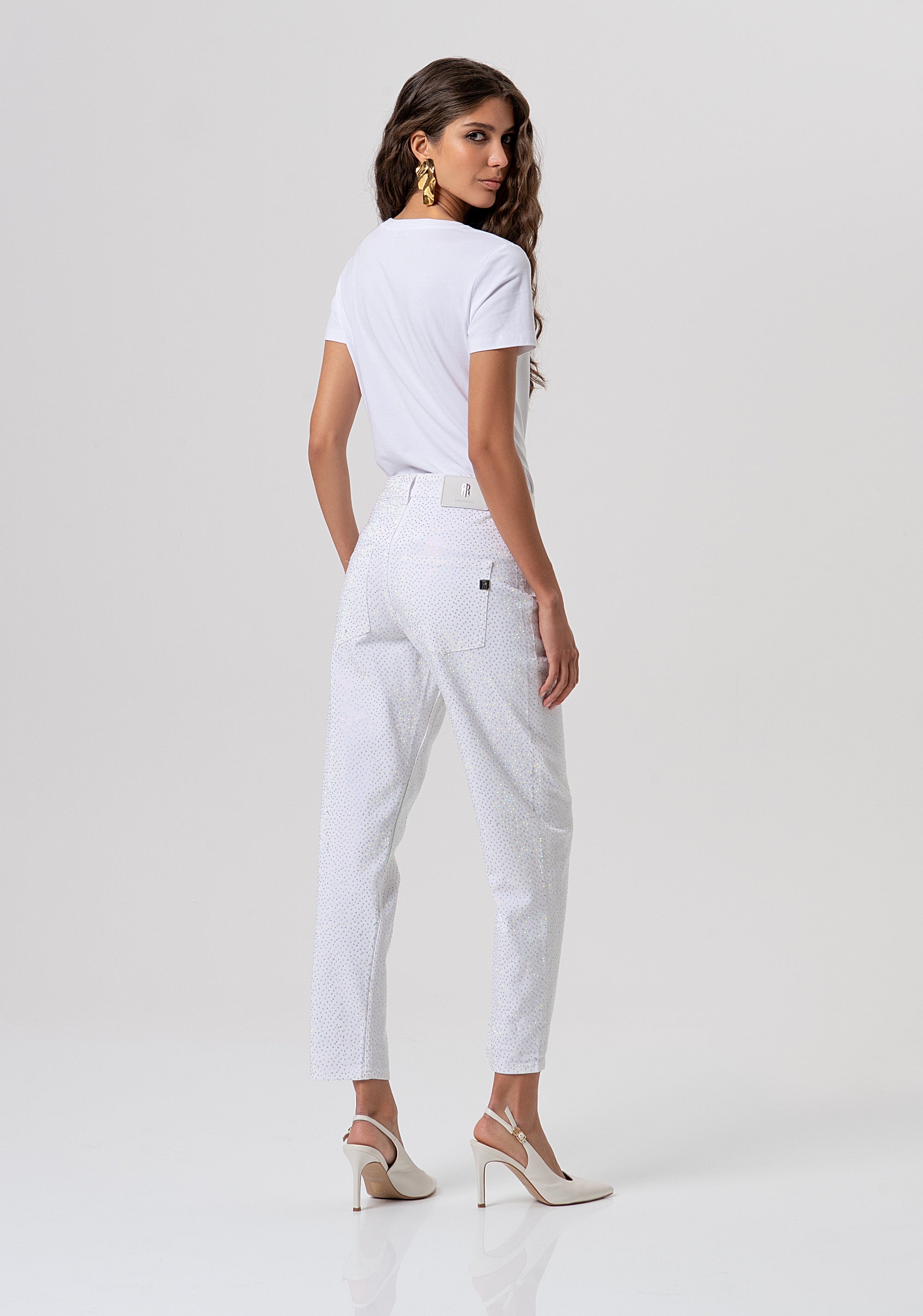 Pant carrot mom fit made in bull fabric with strasses Fracomina FP26SVD005W615R9-278-3