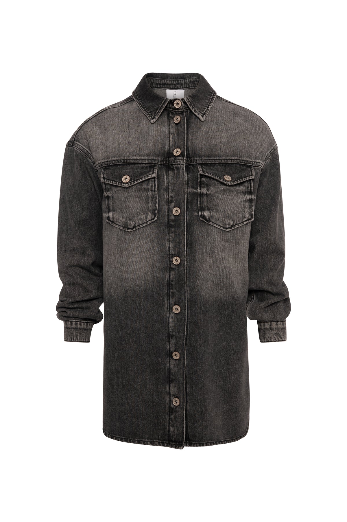 Long shirt over fit made in black denim with middle wash Fracomina FP26WT6021D41993-KH9-1_c21cef9f-0040-4ea3-a5a8-6b3c157710ce