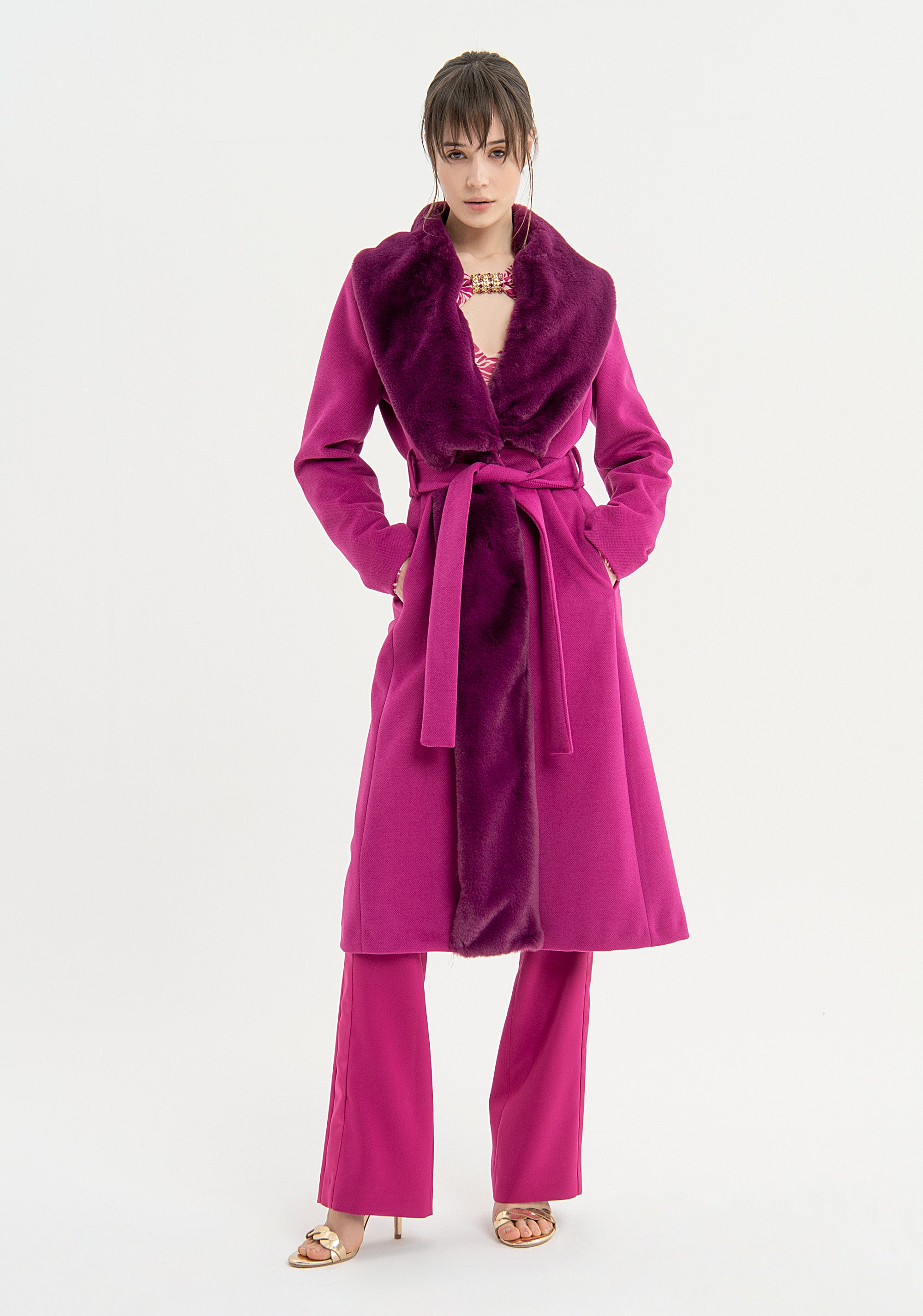 Long coat regular fit with internal part made in fake fur Fracomina FQ23WC1002W65701-L58-1