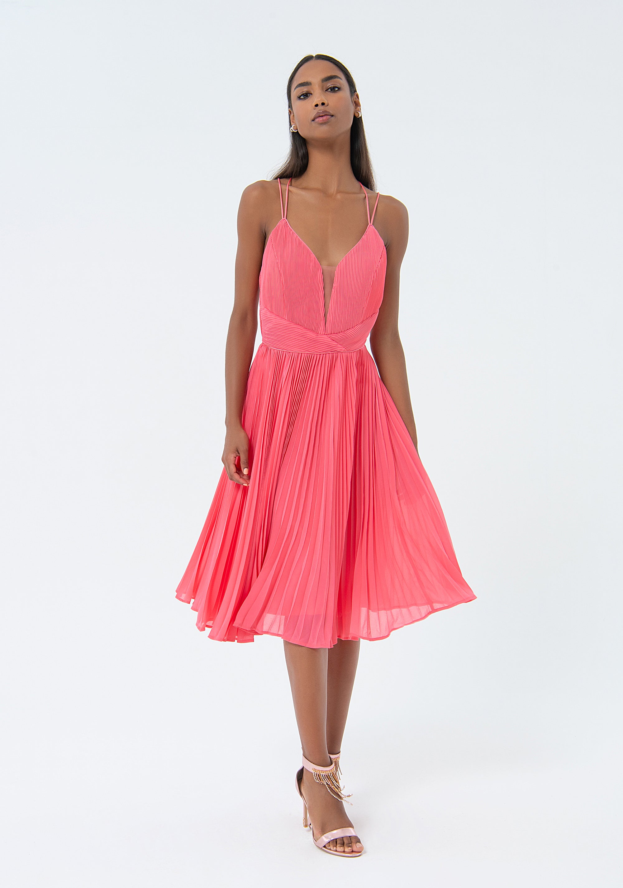 Sleeveless dress middle length with plissè effect fabric Fracomina FQ24SD1019W412F9-L12-1_2105b701-54e9-479e-9c7b-c3be1287d287