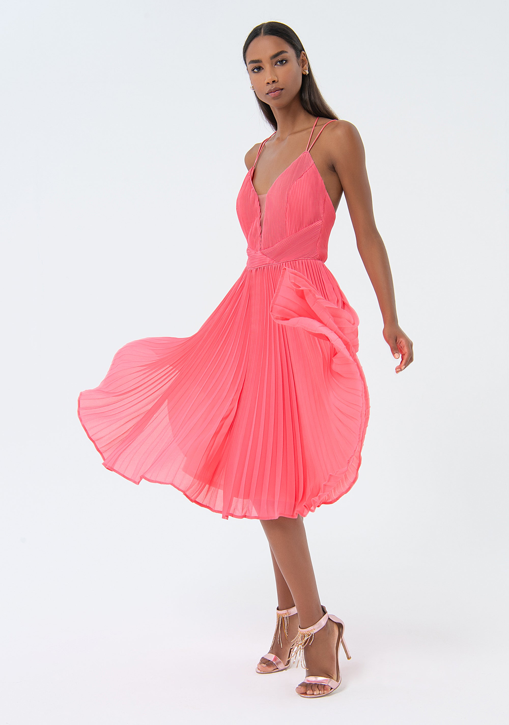 Sleeveless dress middle length with plissè effect fabric Fracomina FQ24SD1019W412F9-L12-3_5a26d17d-0e27-4bc9-b6d1-b3a3d4307140