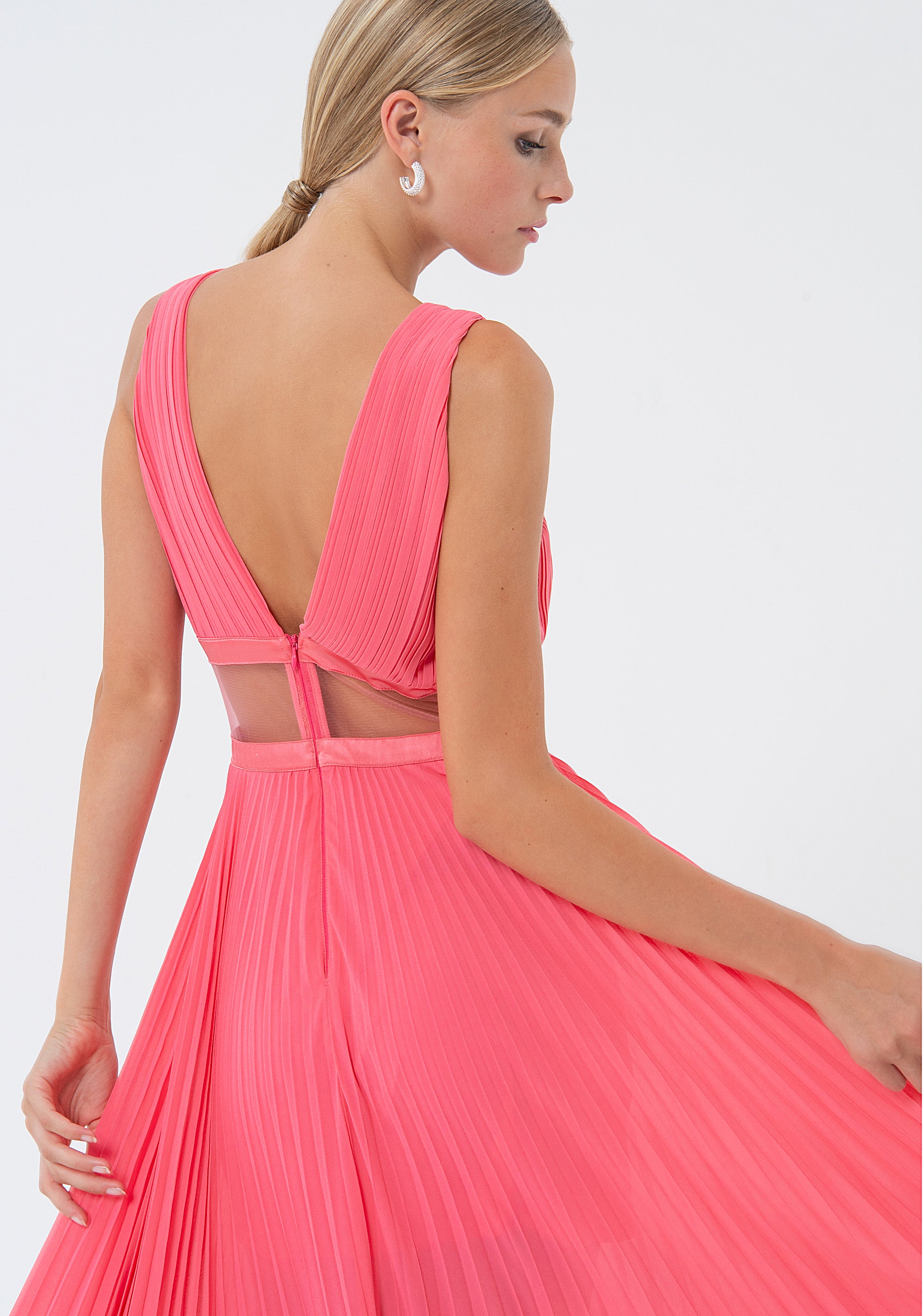 Long sleeveless dress made in plissè effect fabric Fracomina FQ24SD3026W412F9-L12-4