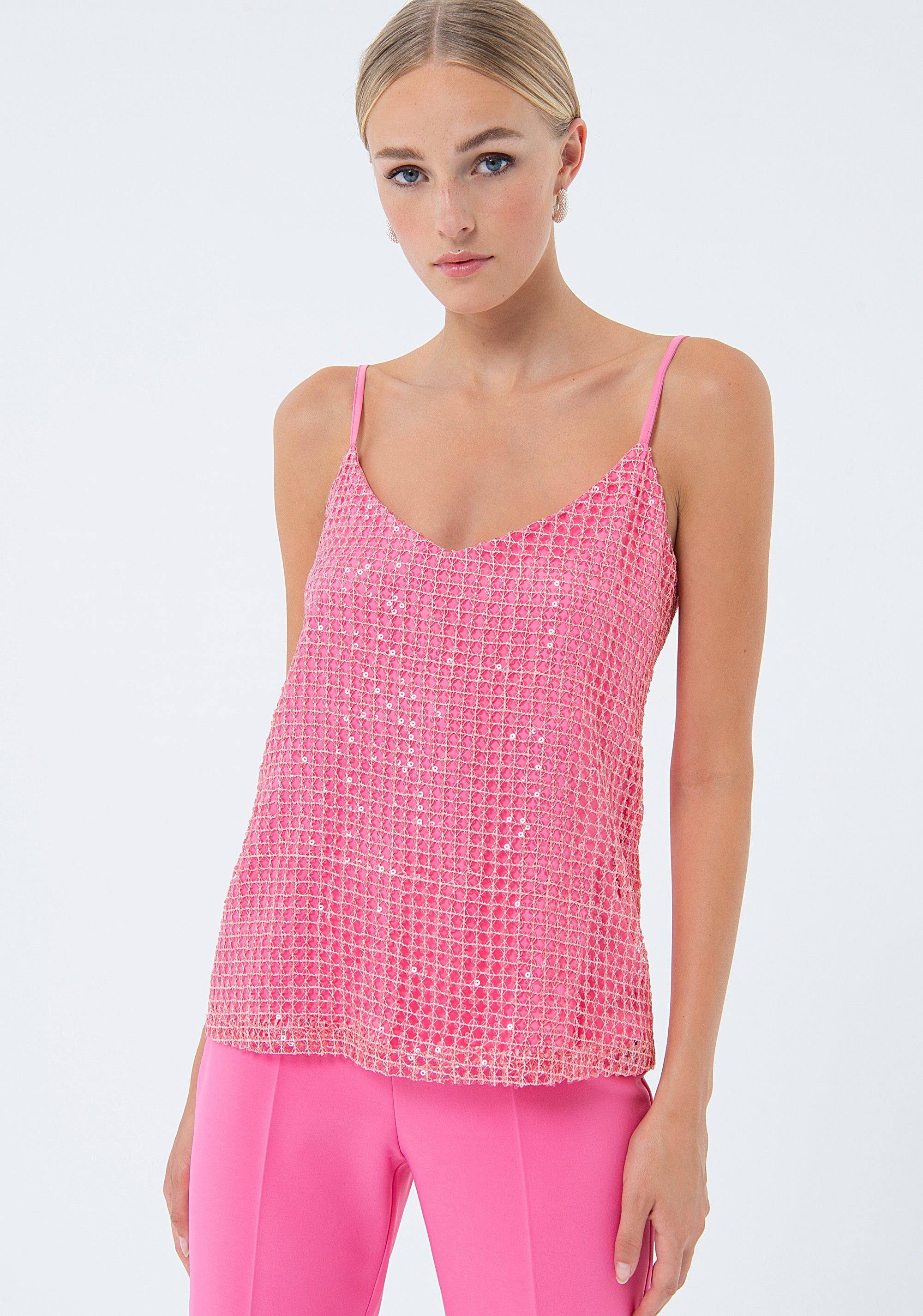 Tank top with sequins fabric Fracomina FQ24ST2003W708N6-L12-1