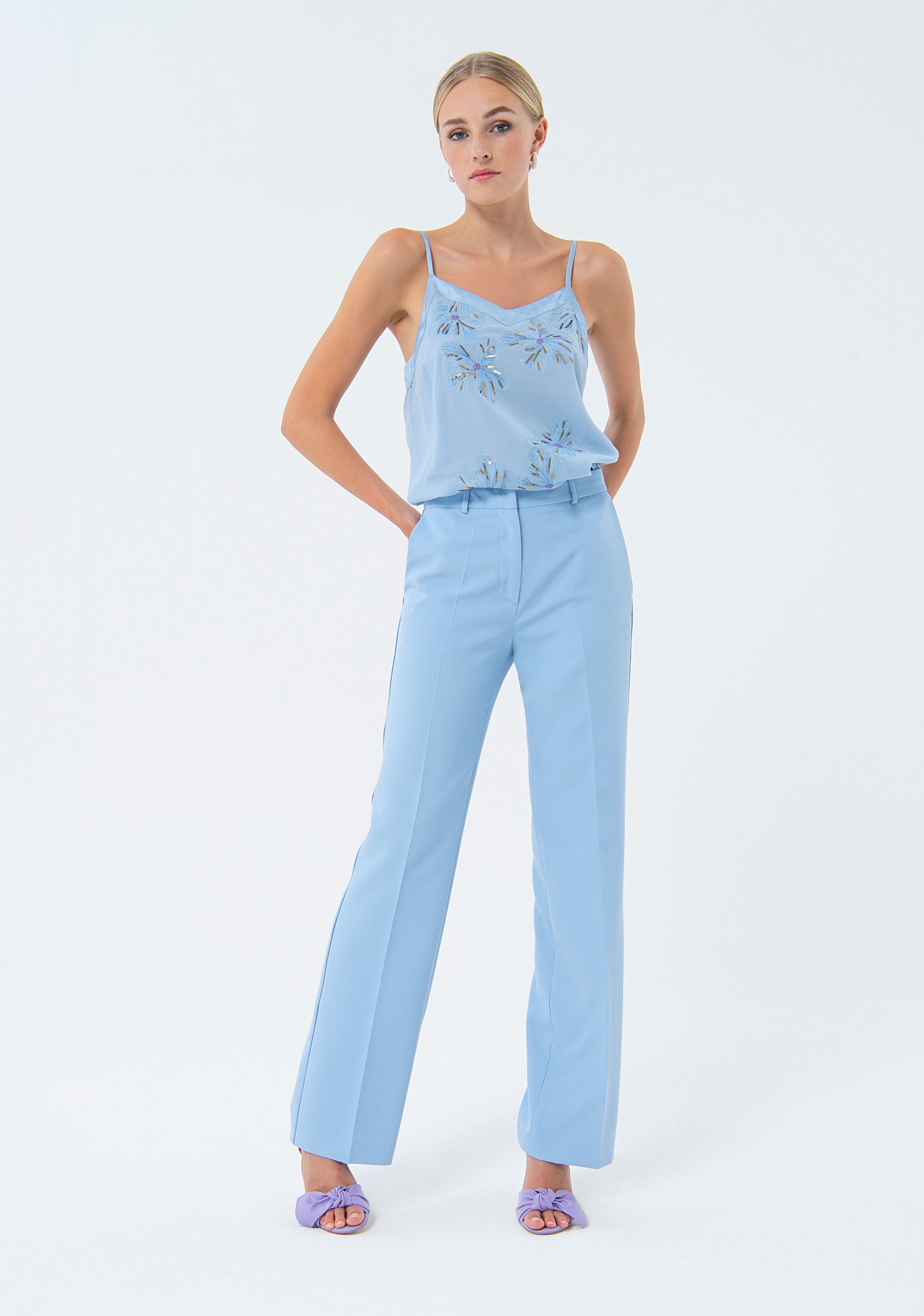 Palazzo pant wide fit made in technical fabric Fracomina FQ24SV3002W42901-252-1_890e31ce-e07c-4cd6-af27-11ea5a5e3c9a