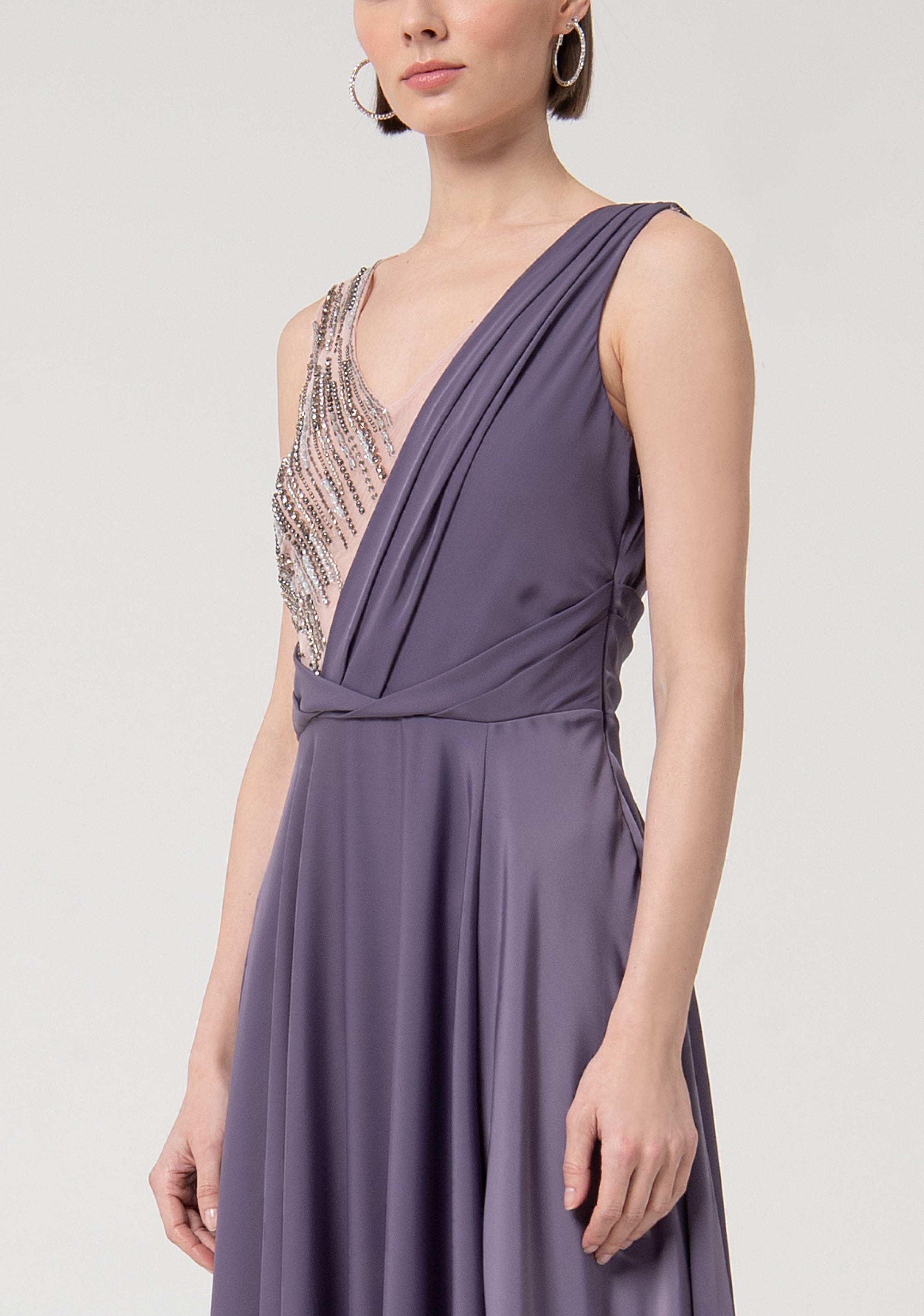 Sleeveless long dress with tulle details and with jewel applications Fracomina FQ24WD3002W41101-S94-2