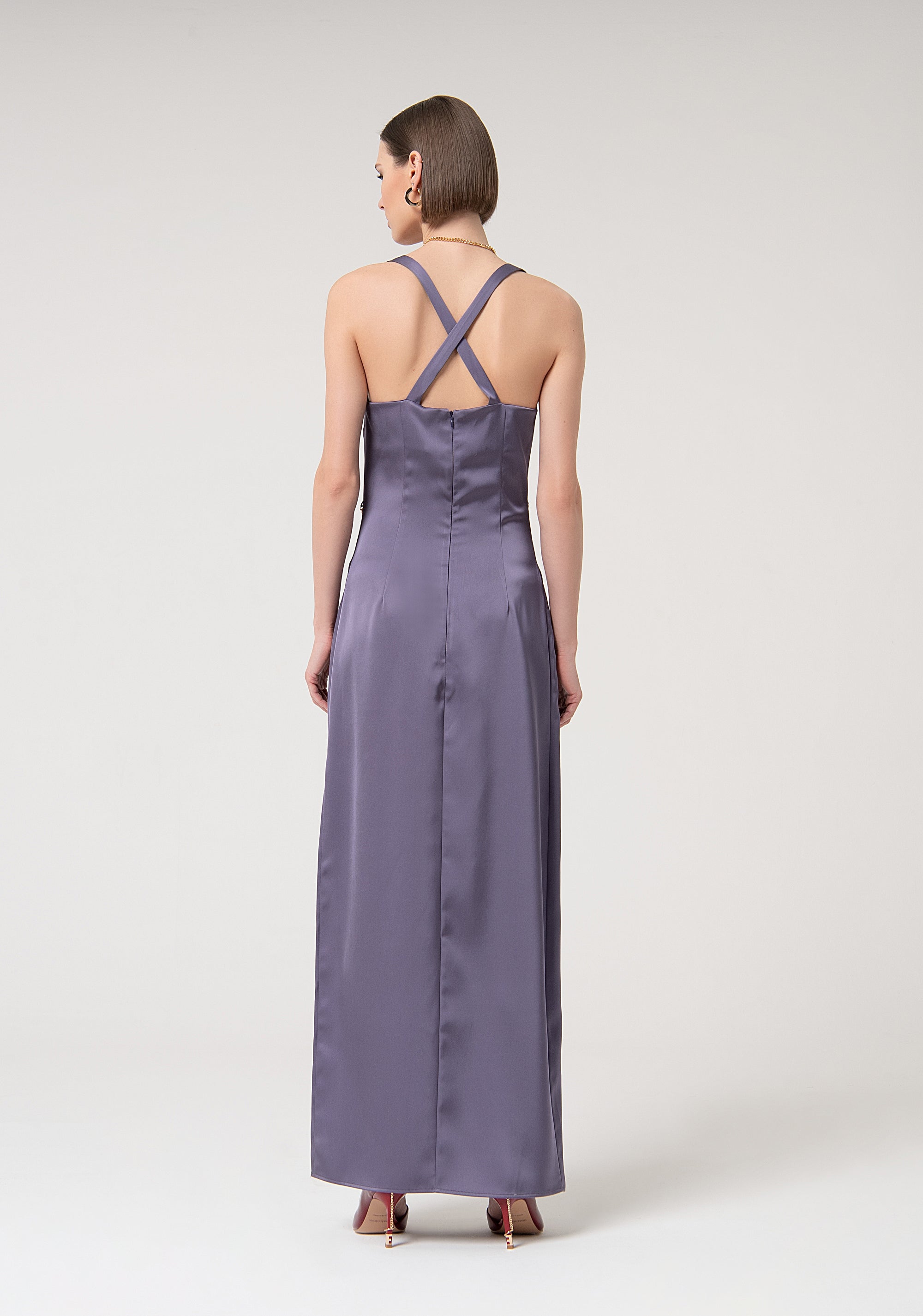 Sleeveless long dress made in satin Fracomina FQ24WD3012W47001-S94-4